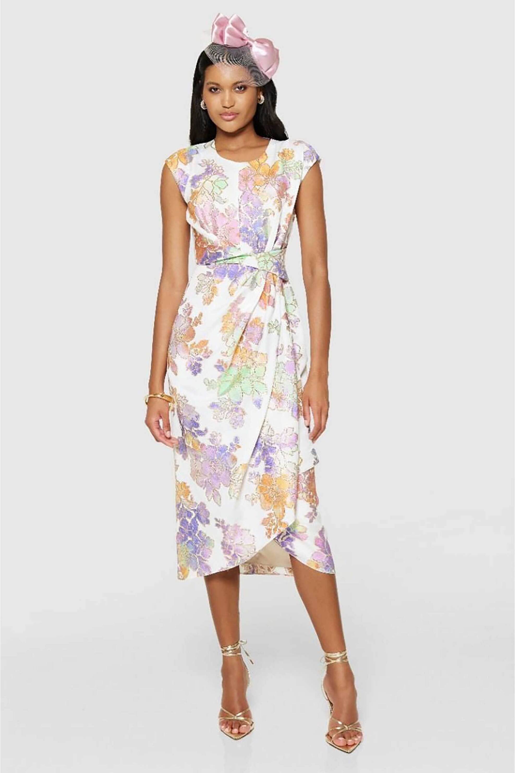 CLOSET LONDON Closet London γυναικείο φόρεμα midi wrap με floral σχέδιο - D11022 Βιολετί