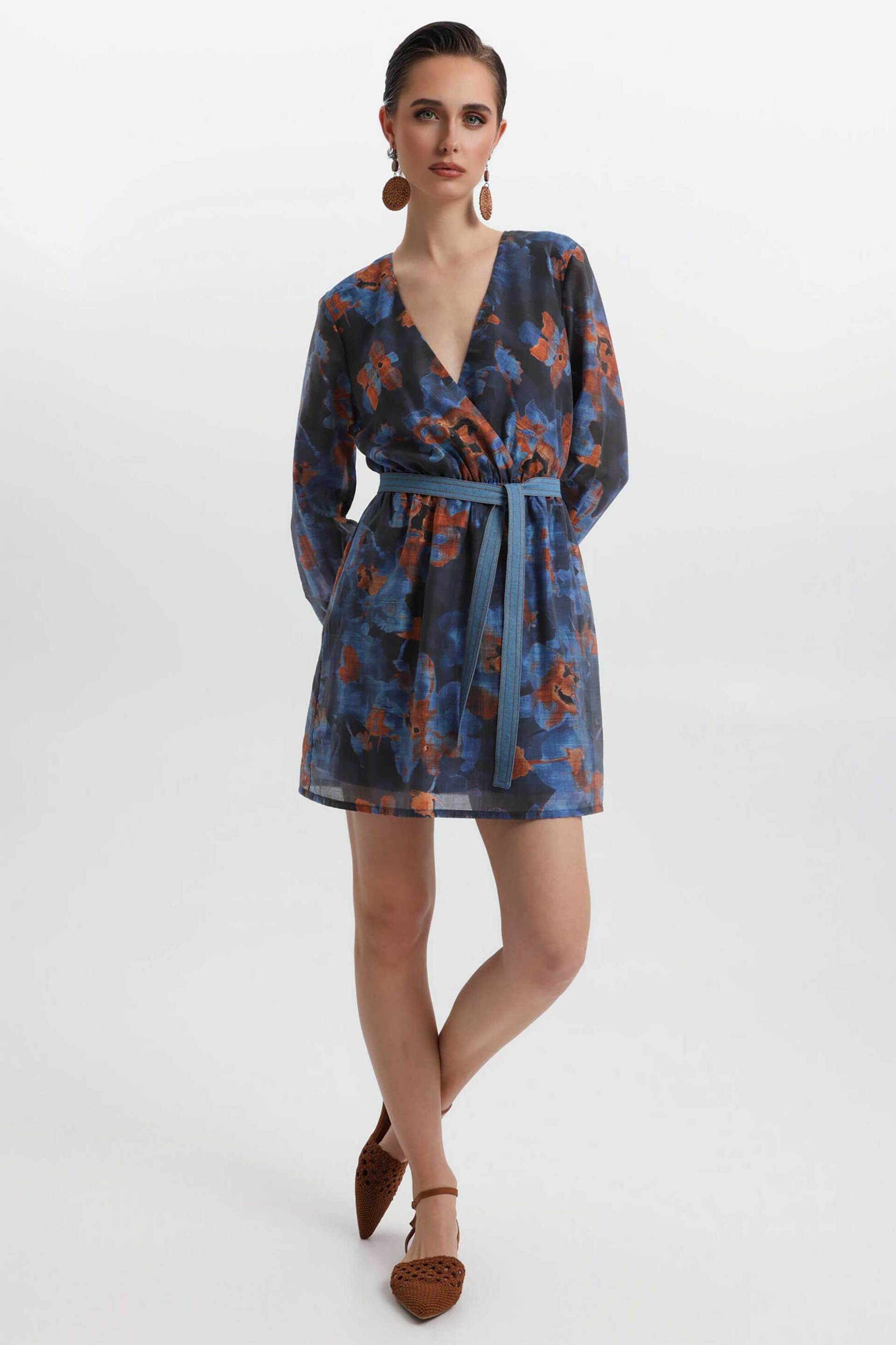 BILL COST Bill Cost γυναικείο mini φόρεμα με print και ζώνη - 10-342296-0 Μπλε Σκούρο