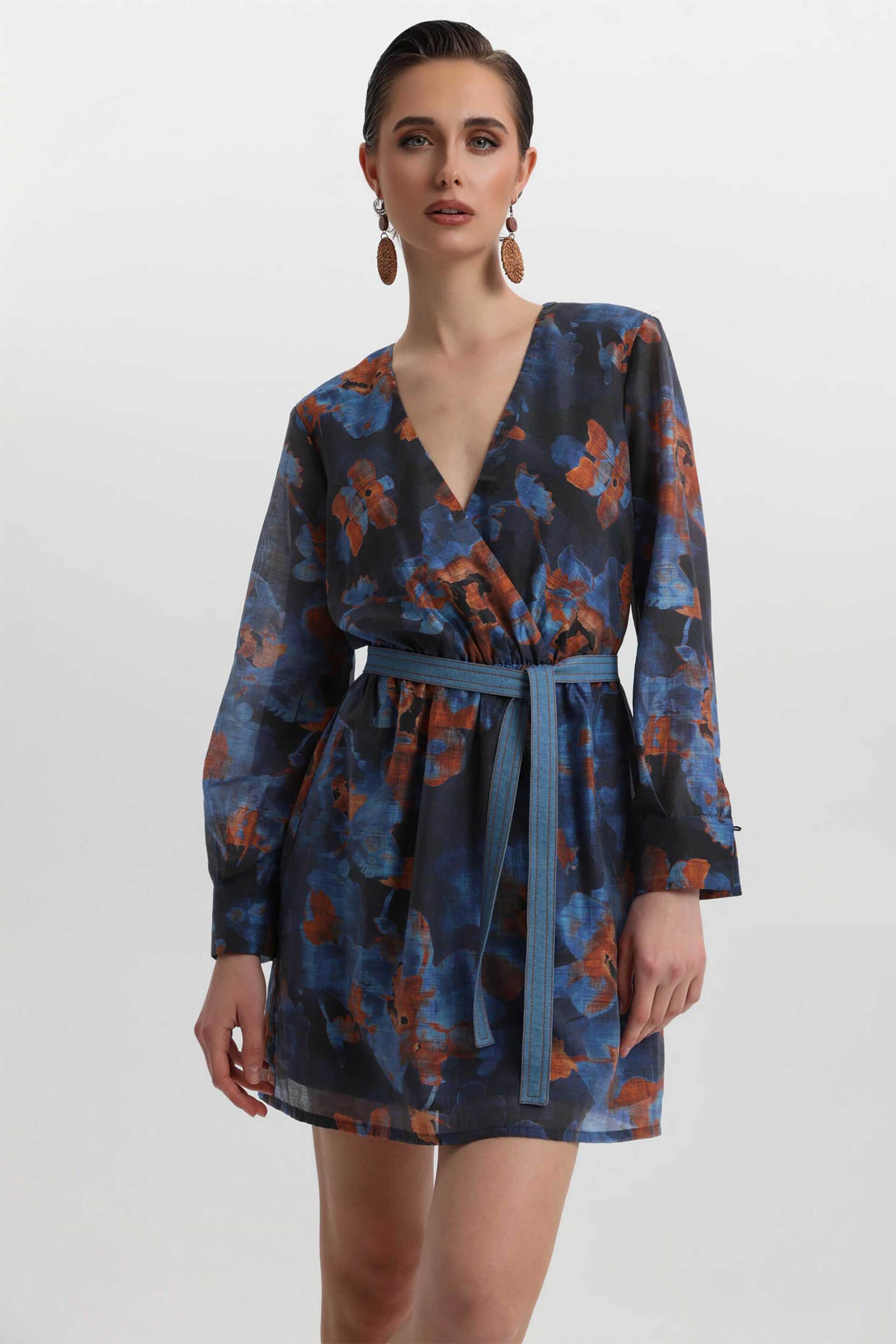 Bill Cost γυναικείο mini φόρεμα με print και ζώνη - 10-342296-0 Μπλε Σκούρο φωτογραφία