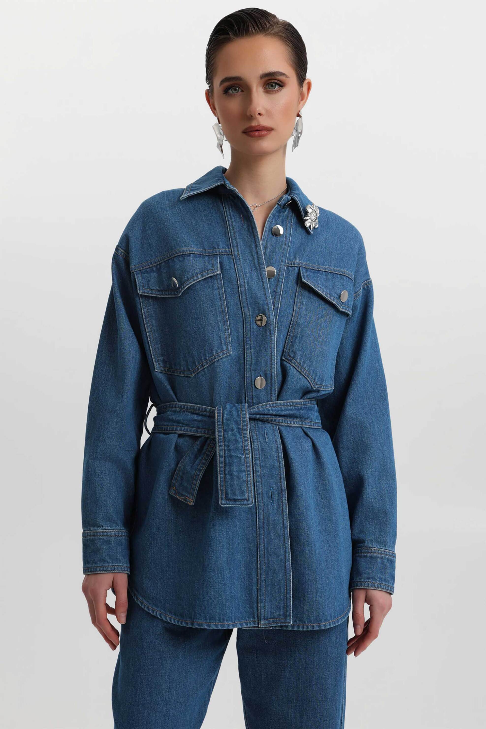  Bill Cost γυναικείο denim jacket με αποσπώμενη καρφίτσα - 10-200164-0 Denim Blue 2025