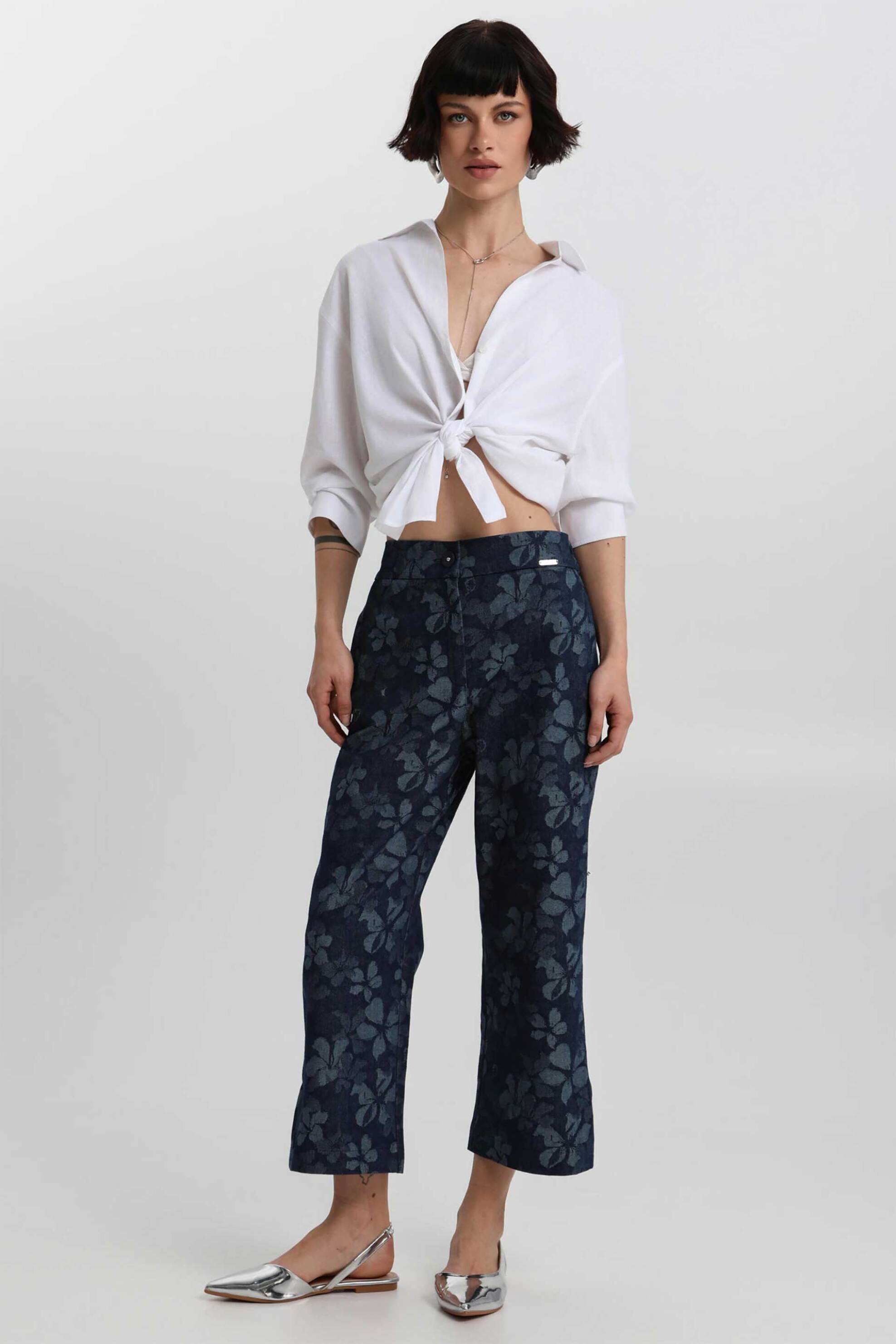 BILL COST Bill Cost γυναικείο cropped παντελόνι με floral print - 10-200167-0 Μπλε Σκούρο
