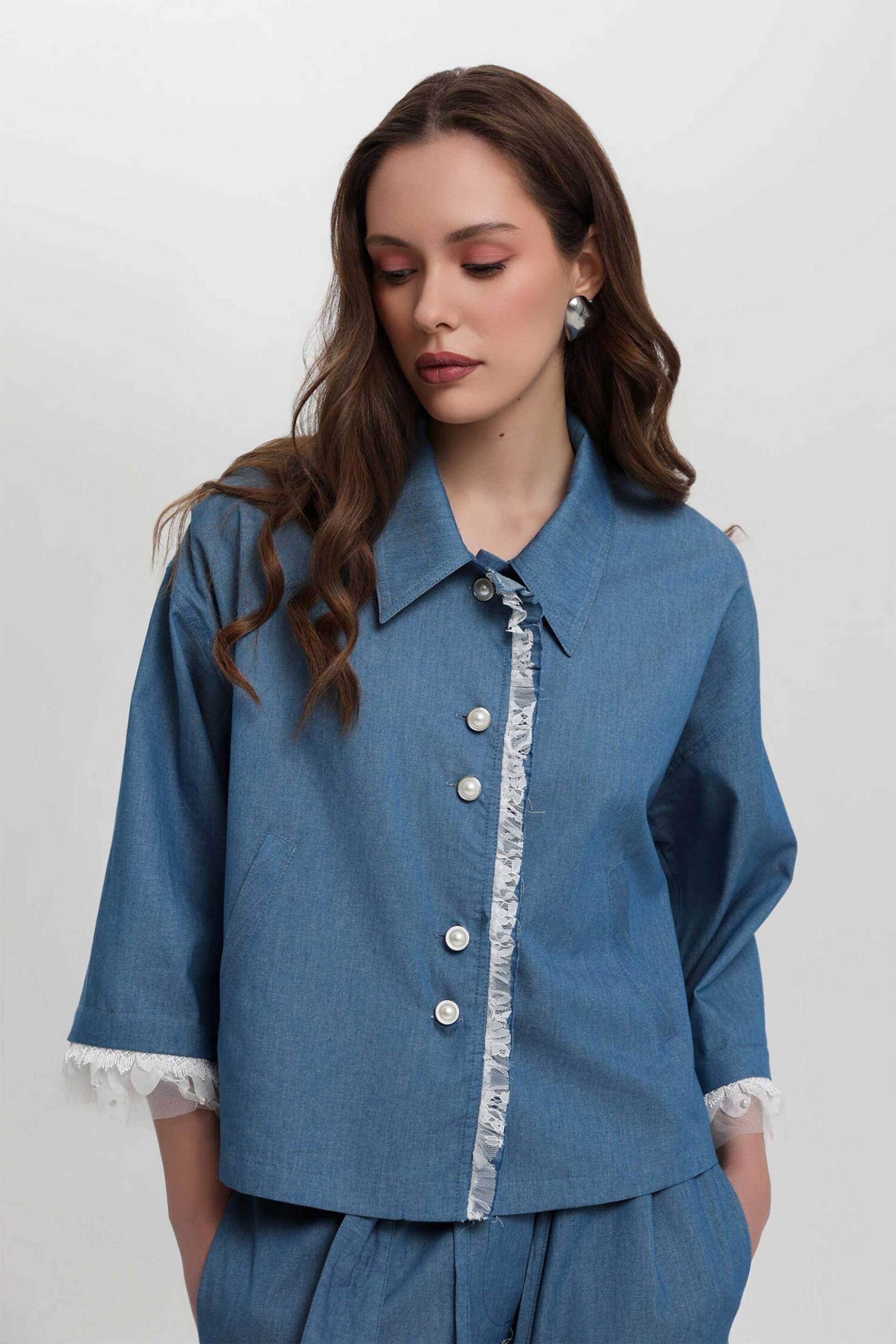  Bill Cost γυναικείο denim jacket με δαντέλα και πέρλες - 10-200161-0 Denim Blue 2025