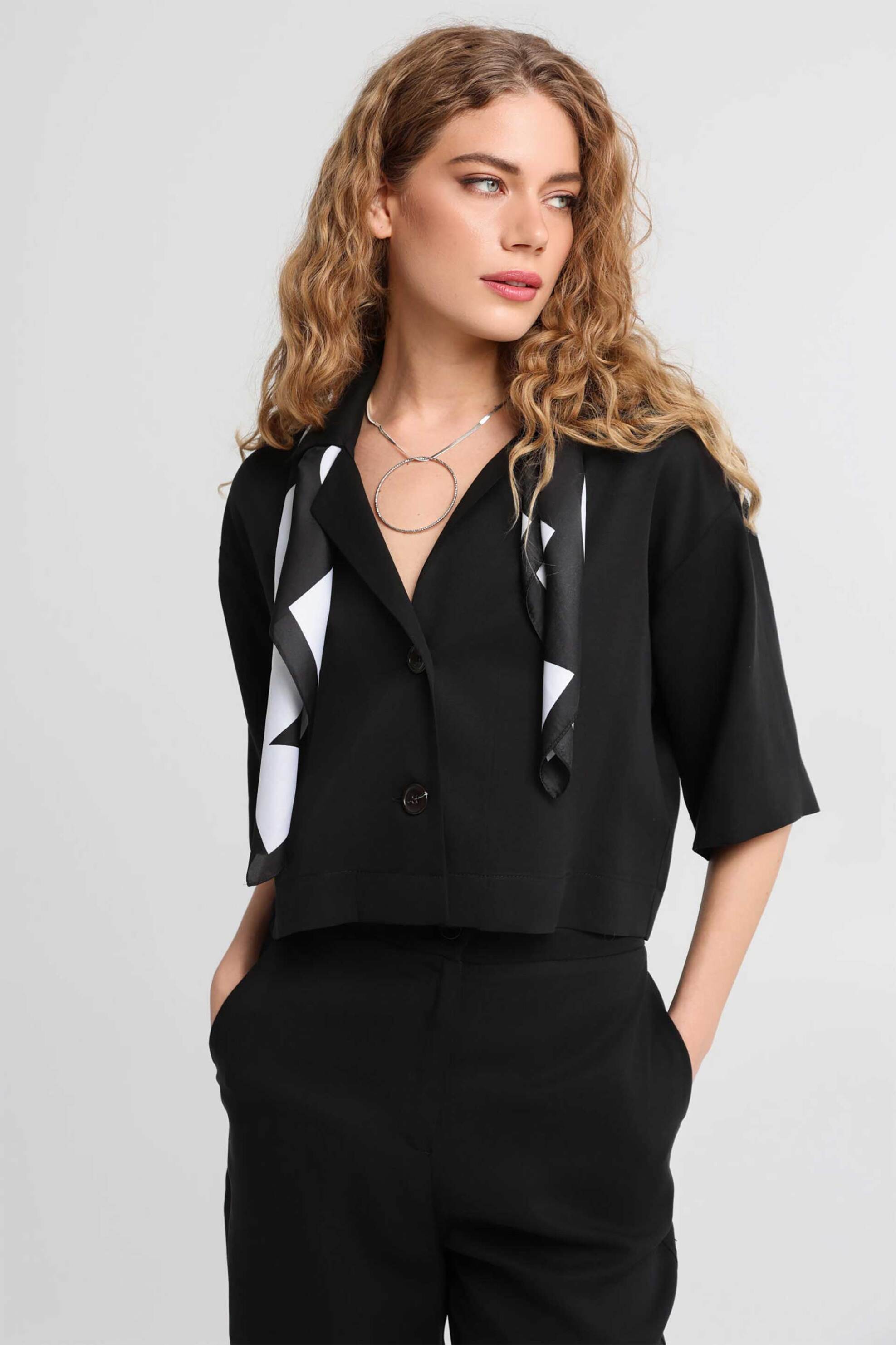  Bill Cost γυναικείο πουκάμισο cropped με μανίκι 3/4 - 10-250043-0 Μαύρο 2025
