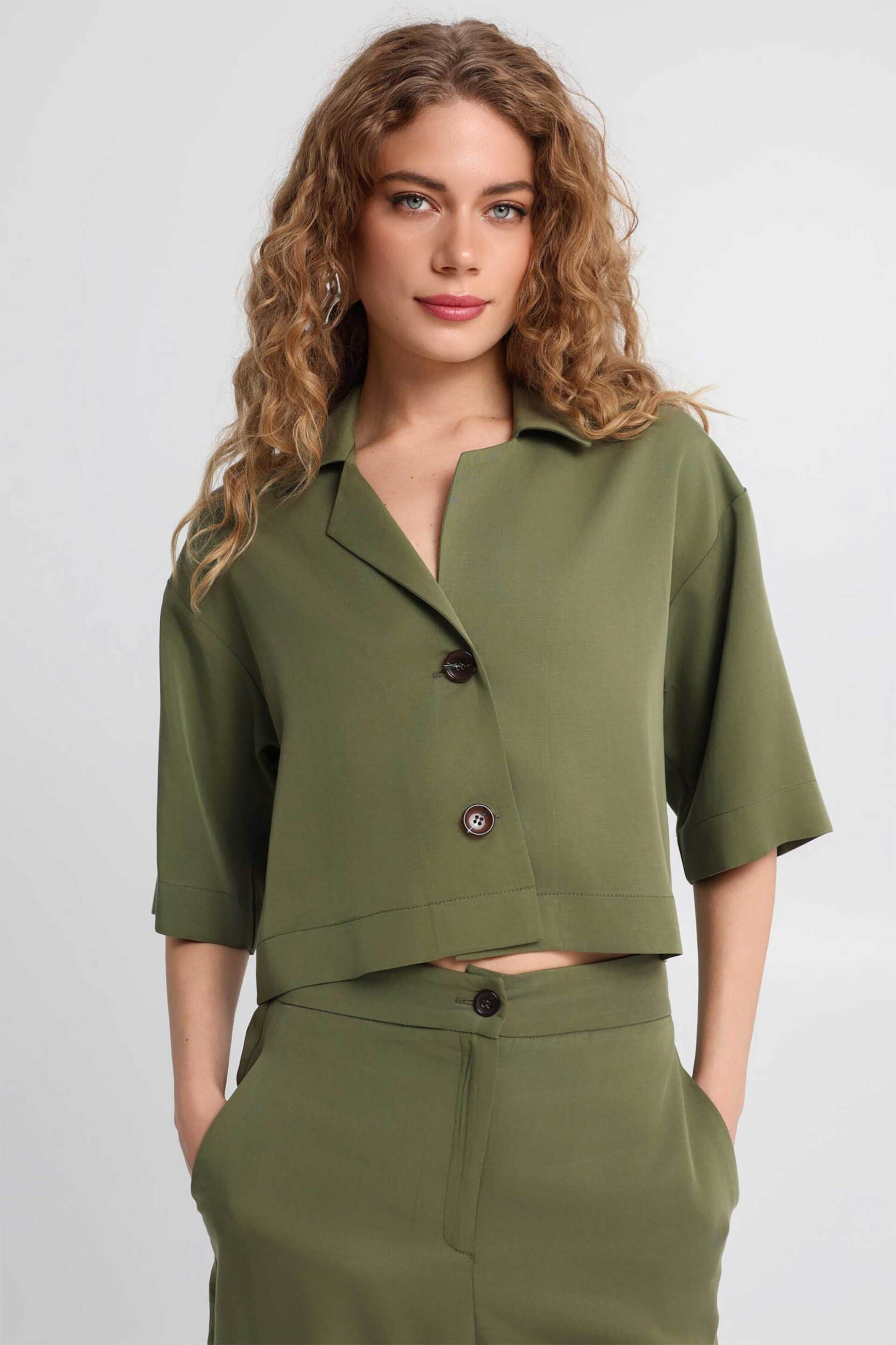  Bill Cost γυναικείο πουκάμισο cropped με μανίκι 3/4 - 10-250043-0 Λαδί 2025