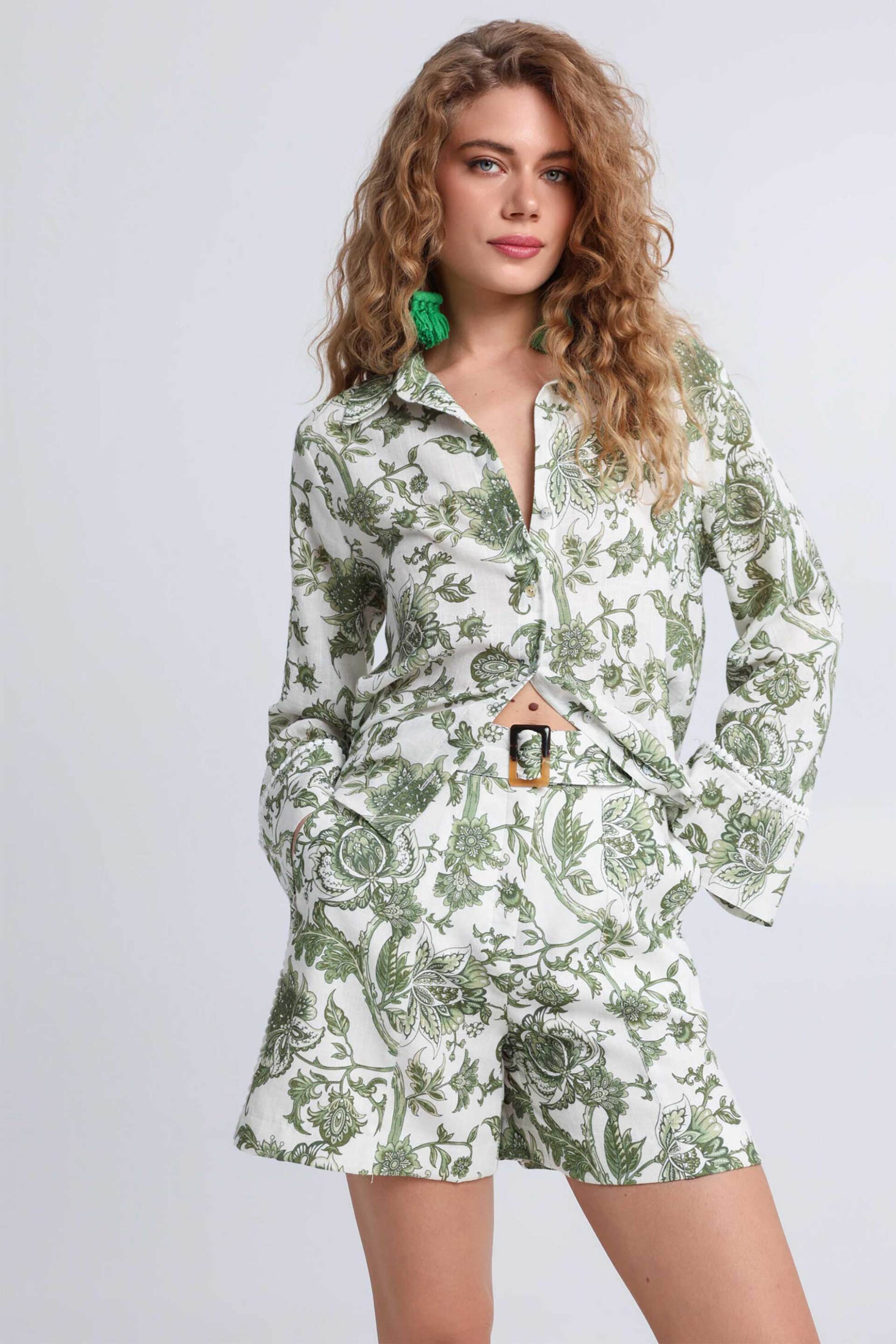  Bill Cost γυναικείο σορτς ψηλόμεσο με floral print και ζώνη - 10-342327-0 Πράσινο 2025