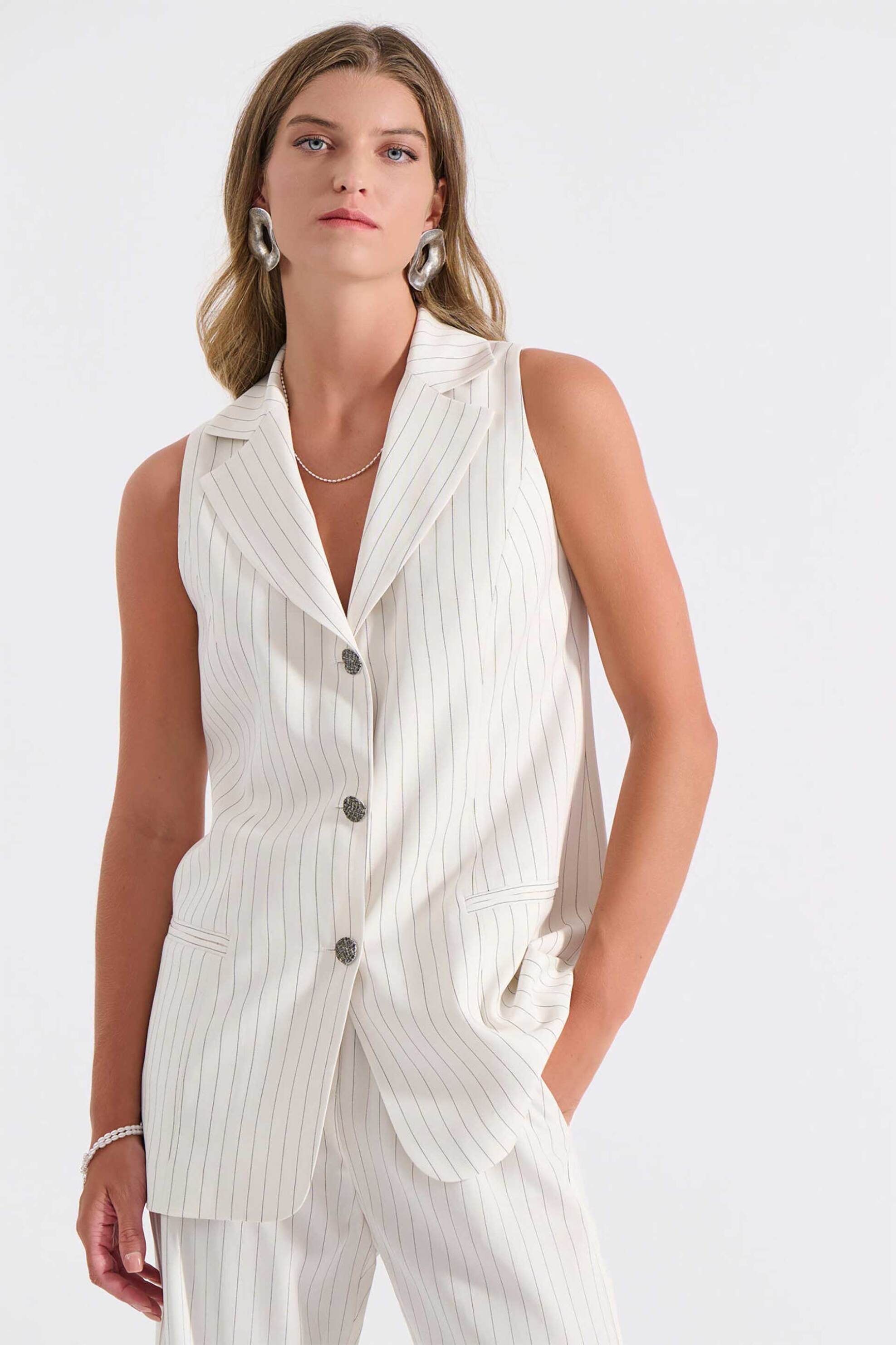BILL COST Bill Cost γυναικείο γιλέκο με ριγέ σχέδιο - 10-320601-0 Λευκό