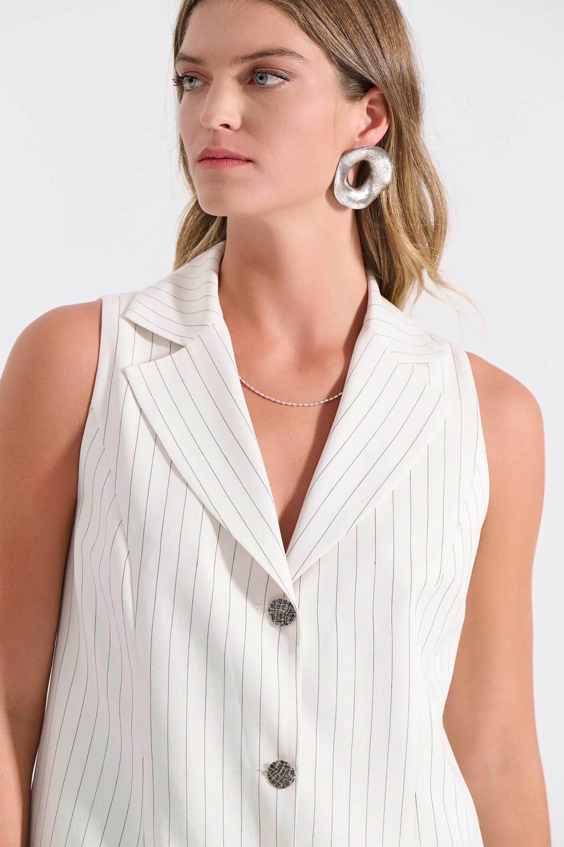 Bill Cost γυναικείο γιλέκο με ριγέ σχέδιο - 10-320601-0 Λευκό φωτογραφία