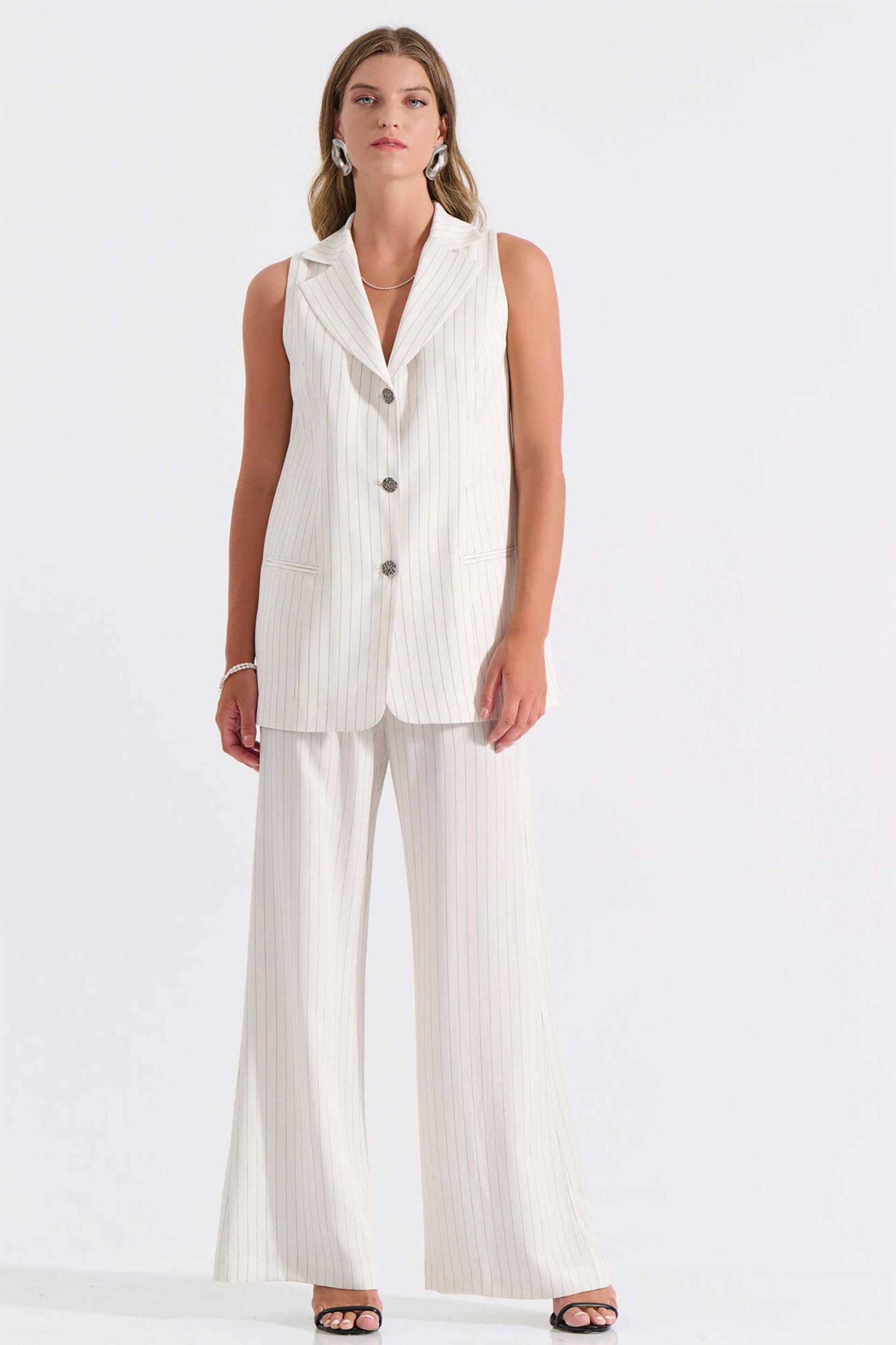 Bill Cost γυναικείο γιλέκο με ριγέ σχέδιο - 10-320601-0 Λευκό φωτογραφία