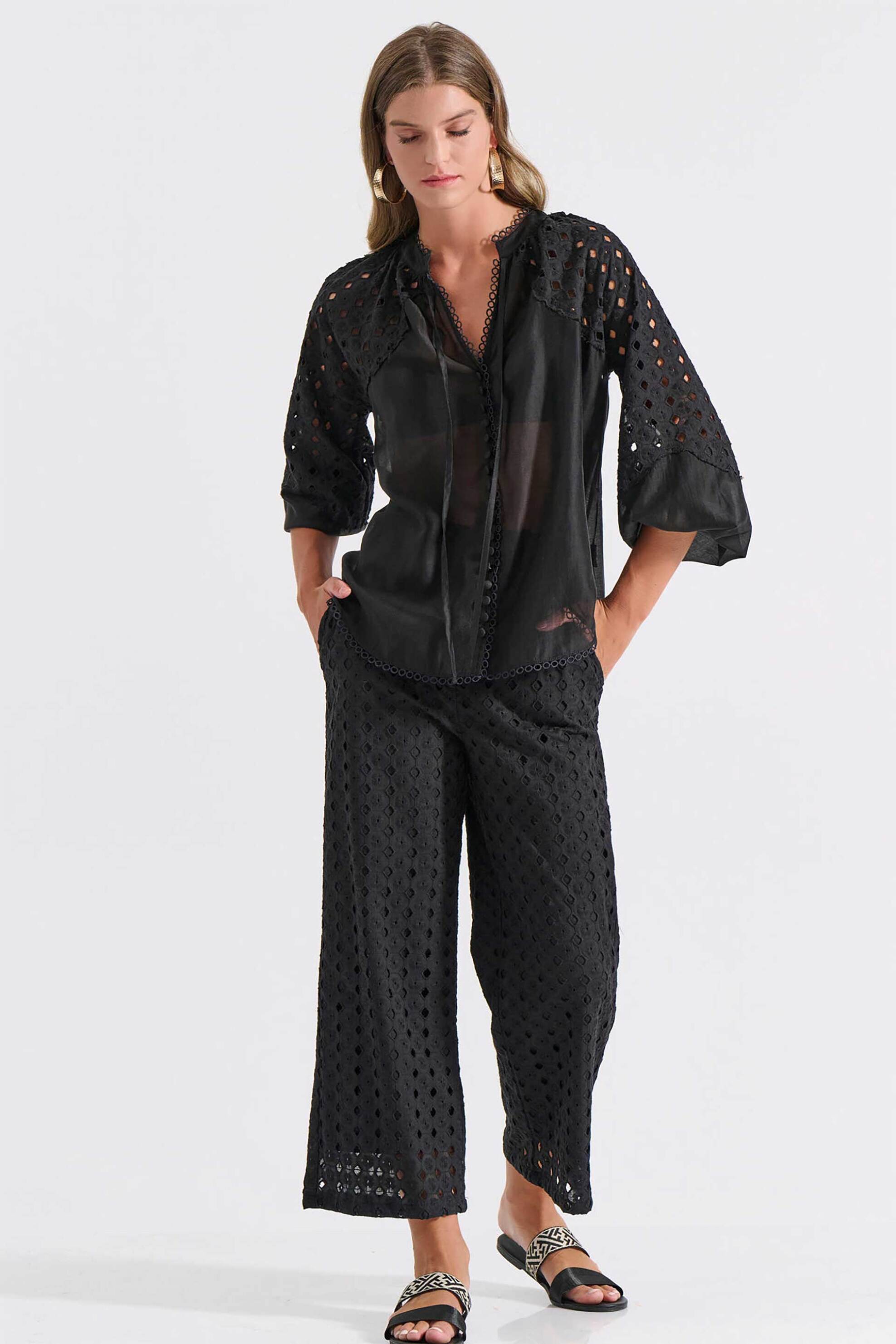 BILL COST Bill Cost γυναικεία ψηλόμεση ζιπ κιλότ με διάτρητο σχέδιο - 10-350493-0 Μαύρο