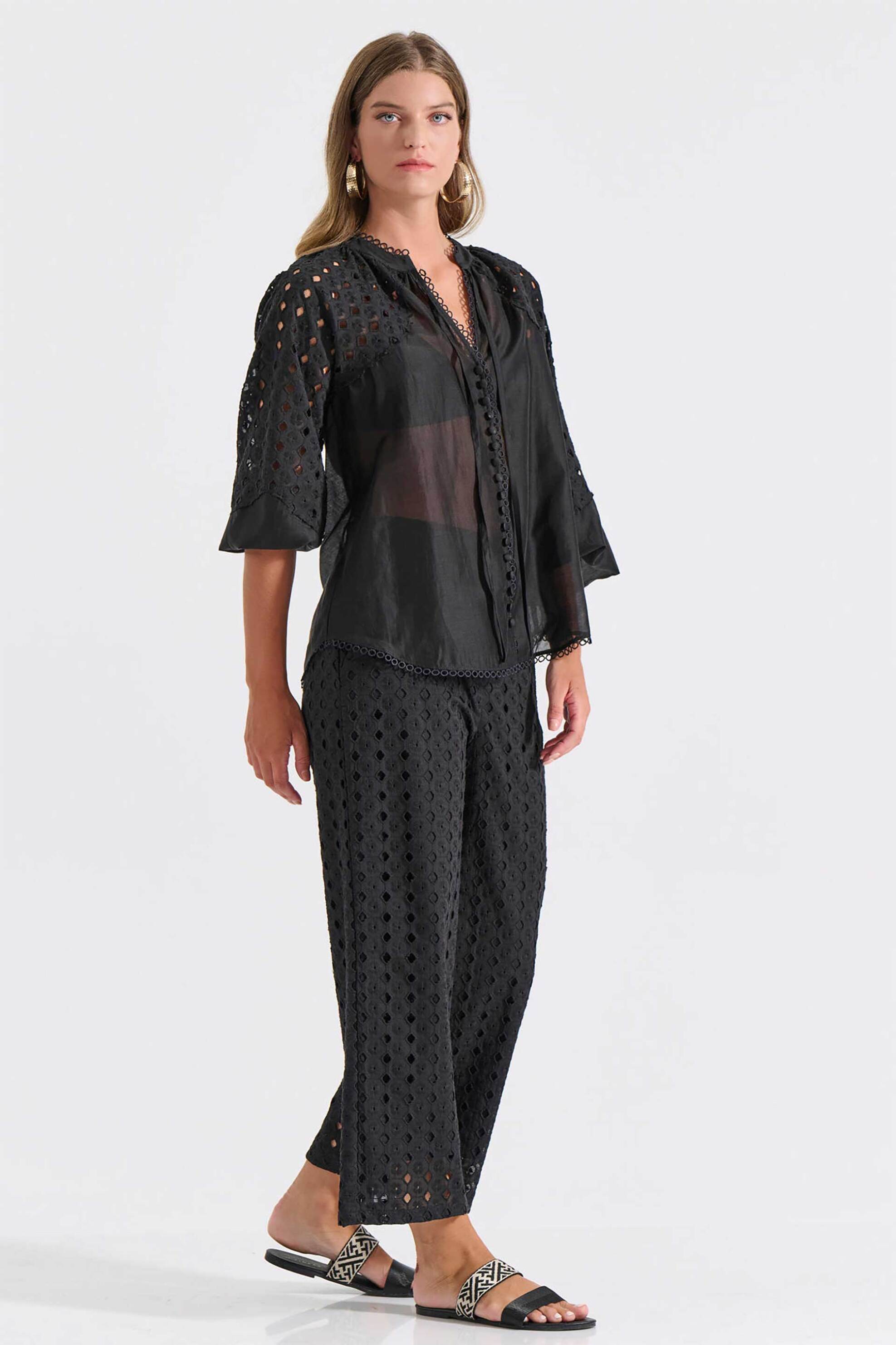 Bill Cost γυναικεία ψηλόμεση ζιπ κιλότ με διάτρητο σχέδιο - 10-350493-0 Μαύρο φωτογραφία