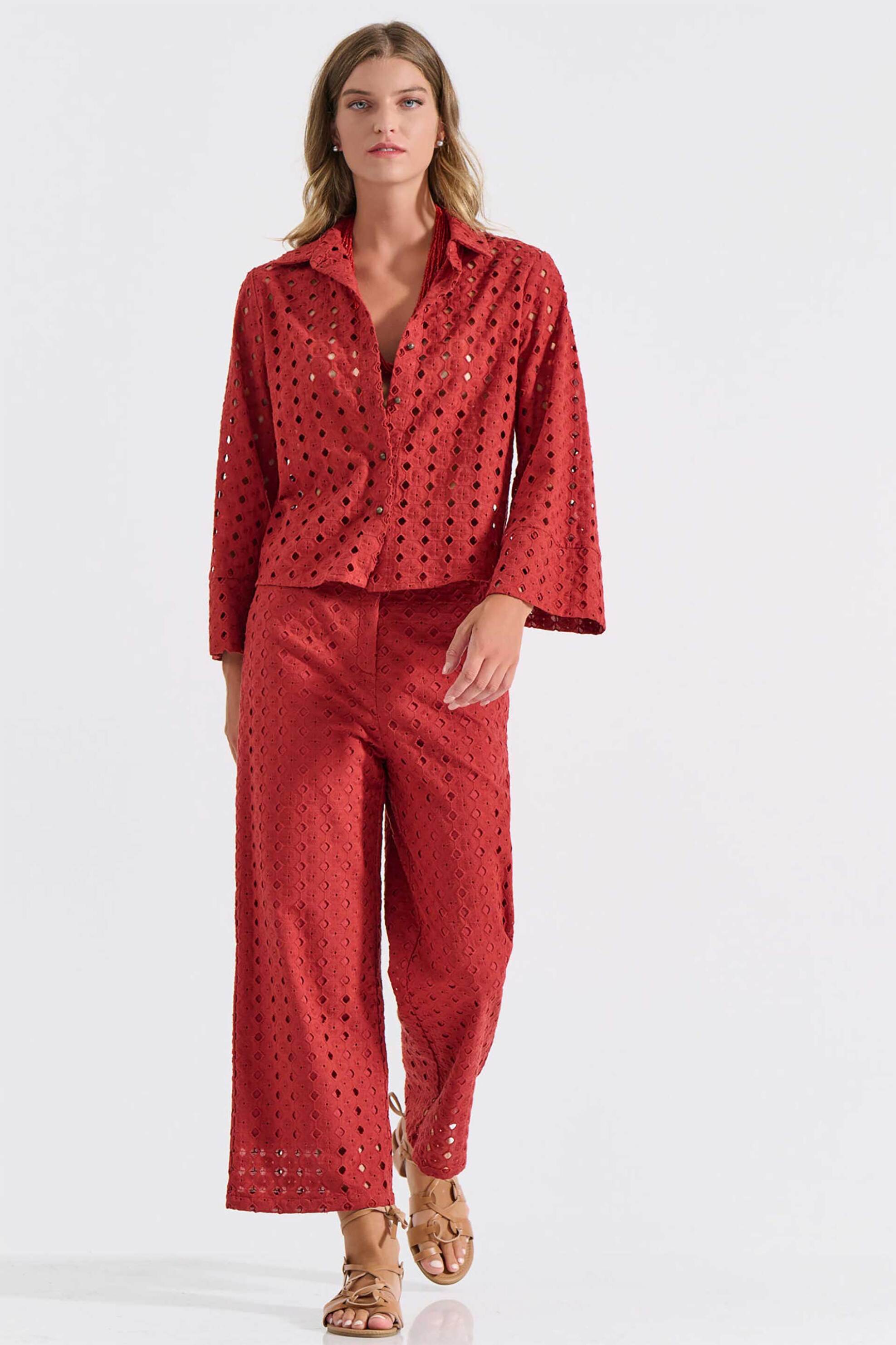 BILL COST Bill Cost γυναικεία ψηλόμεση ζιπ κιλότ με διάτρητο σχέδιο - 10-350493-0 Κεραμιδί