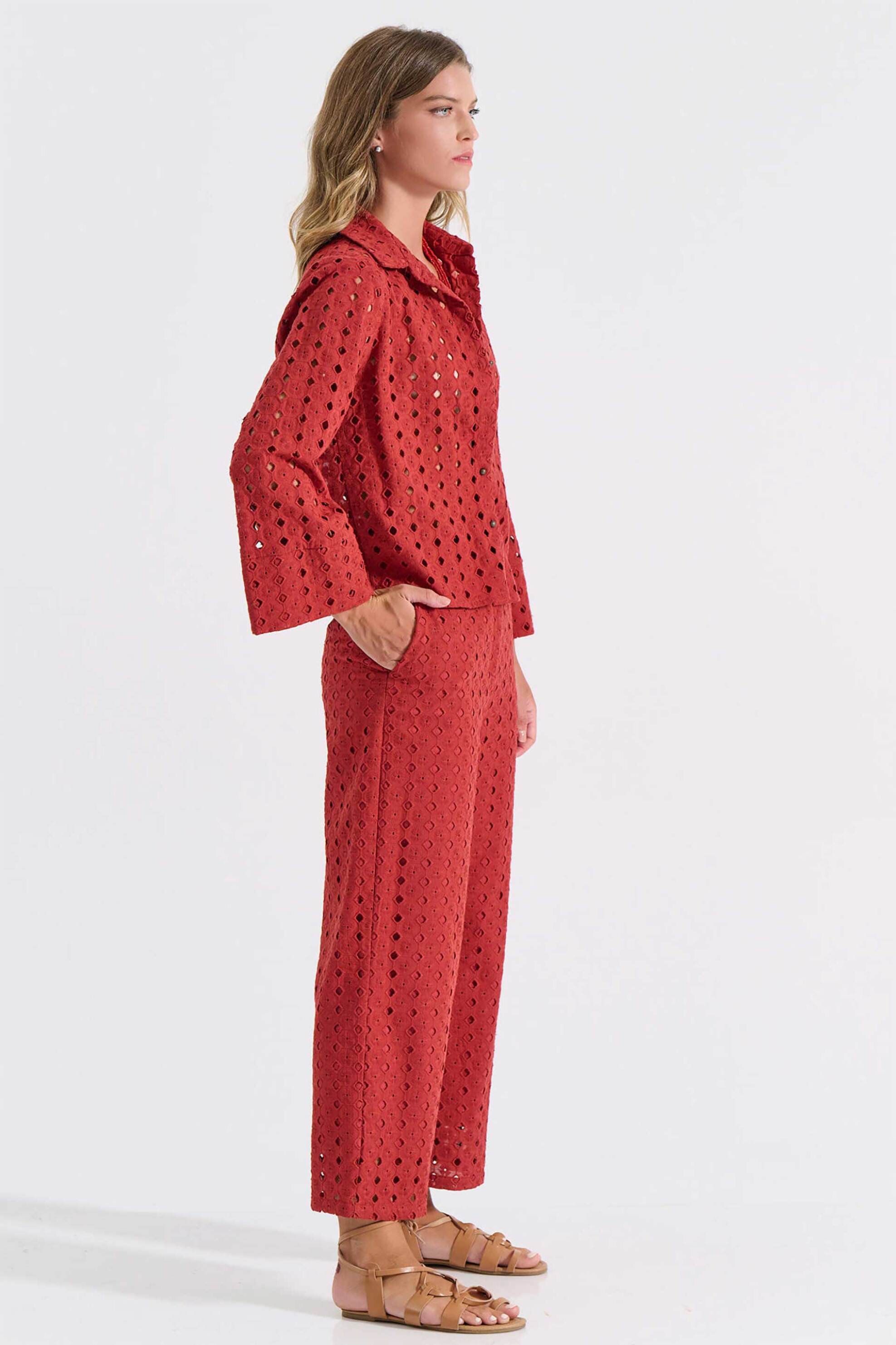 Bill Cost γυναικεία ψηλόμεση ζιπ κιλότ με διάτρητο σχέδιο - 10-350493-0 Κεραμιδί φωτογραφία