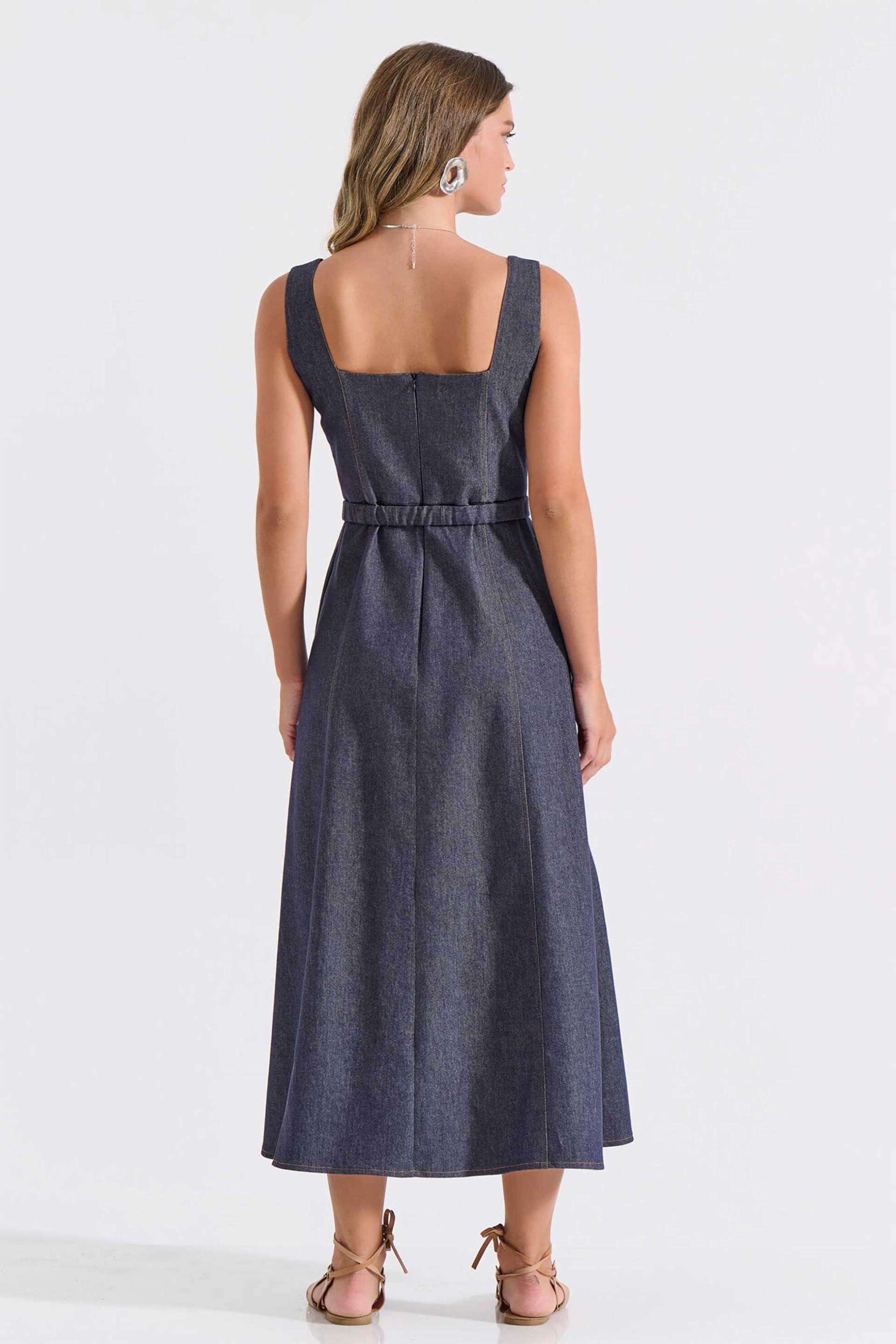 Bill Cost γυναικείο maxi φόρεμα denim αμάνικο με ζώνη - 10-200170-0 Denim Blue Σκούρο φωτογραφία