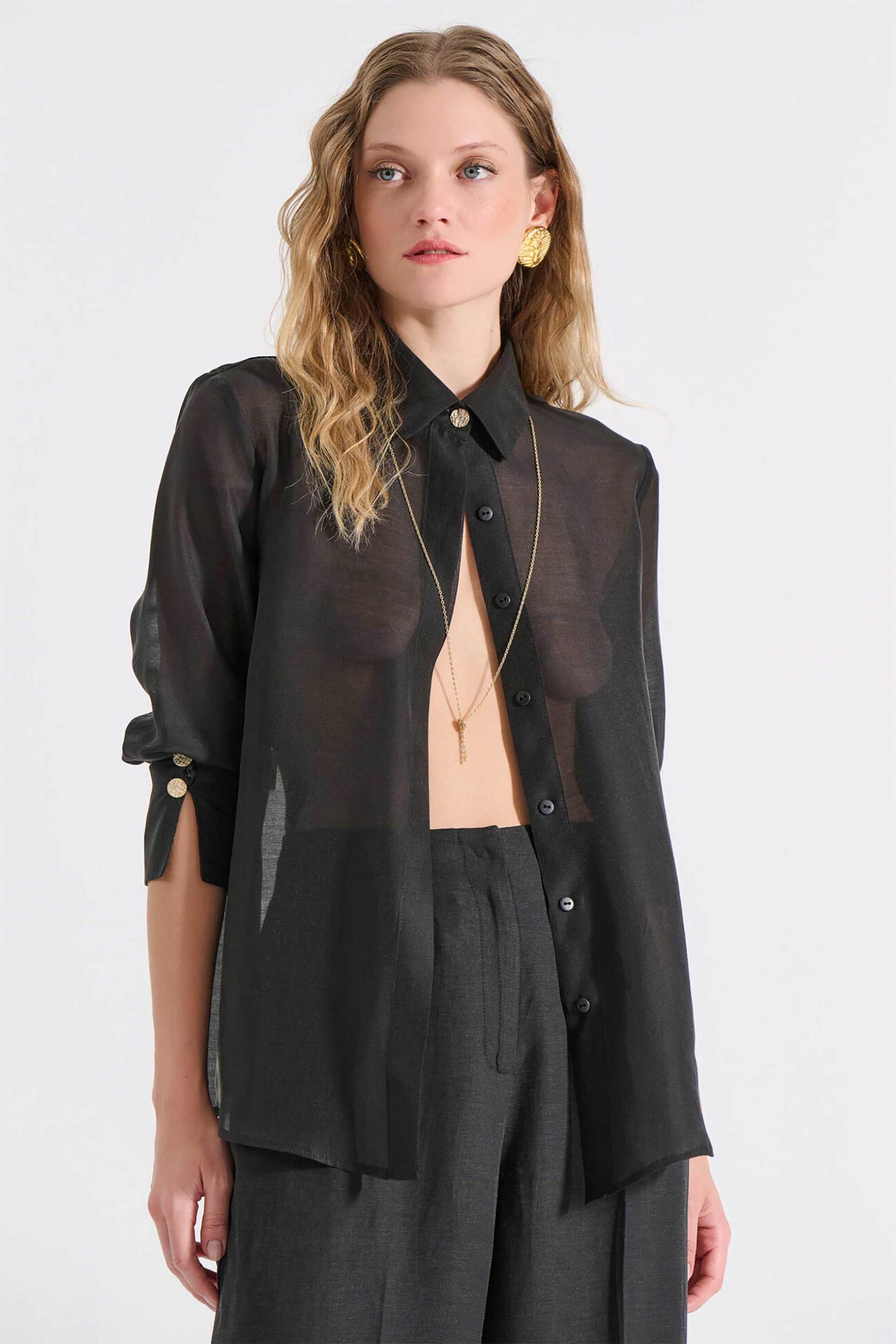 BILL COST Bill Cost γυναικείο πουκάμισο με ημιδιαφάνεια - 10-150285-0 Μαύρο