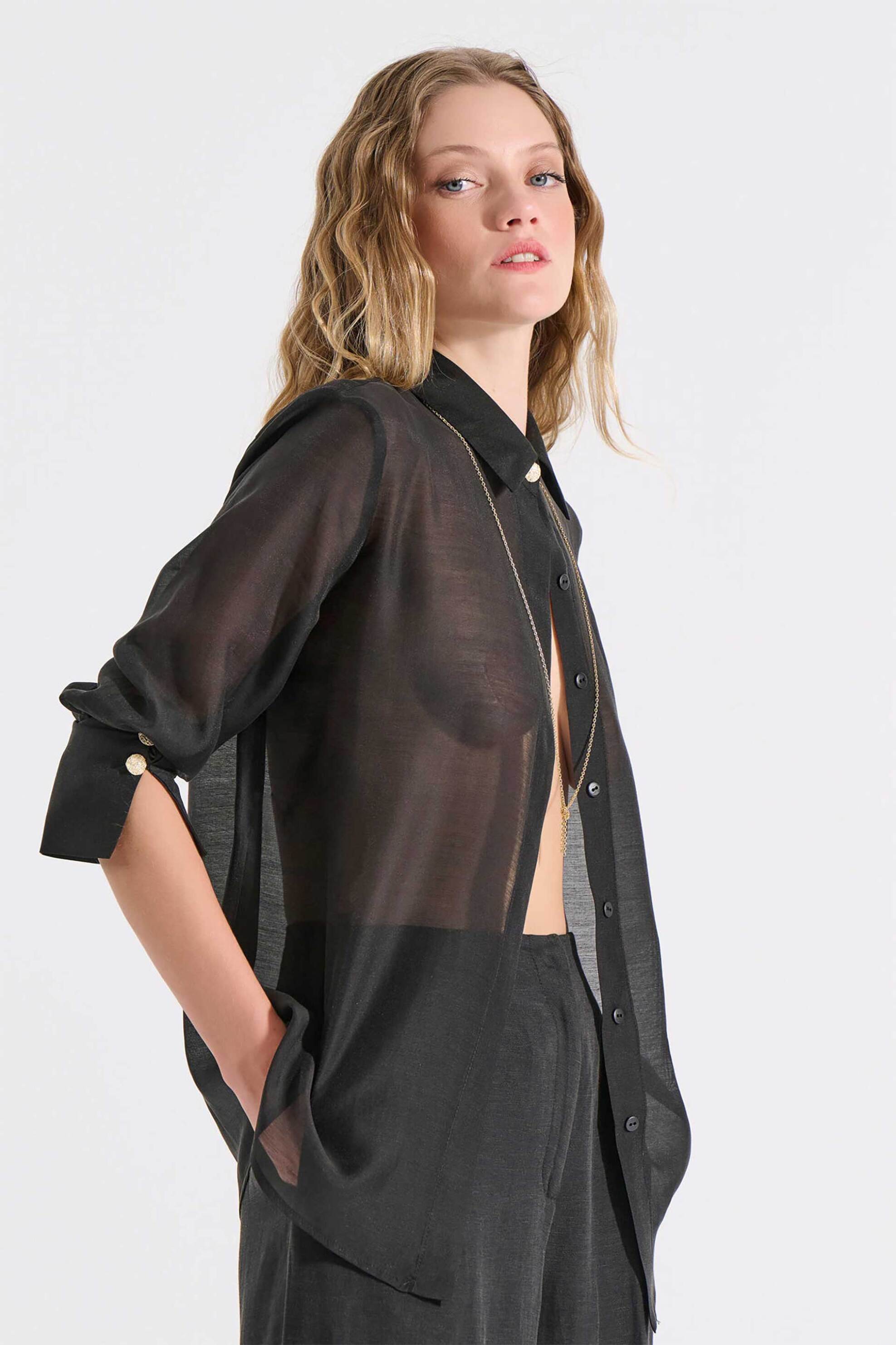 Bill Cost γυναικείο πουκάμισο με ημιδιαφάνεια - 10-150285-0 Μαύρο φωτογραφία