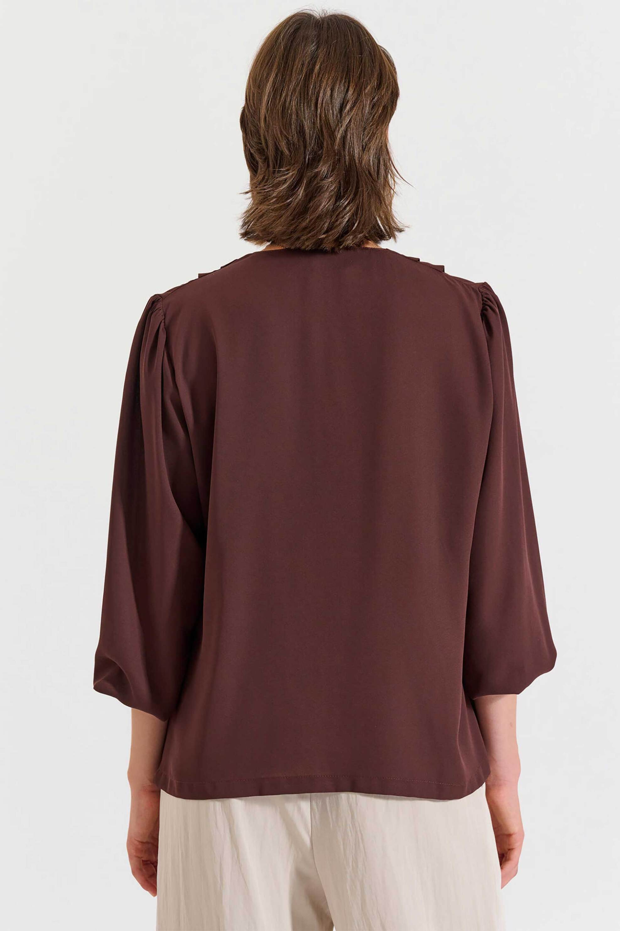 Bill Cost γυναικεία μπλούζα με V και πιέτες - 10-031037-0 Καφέ φωτογραφία