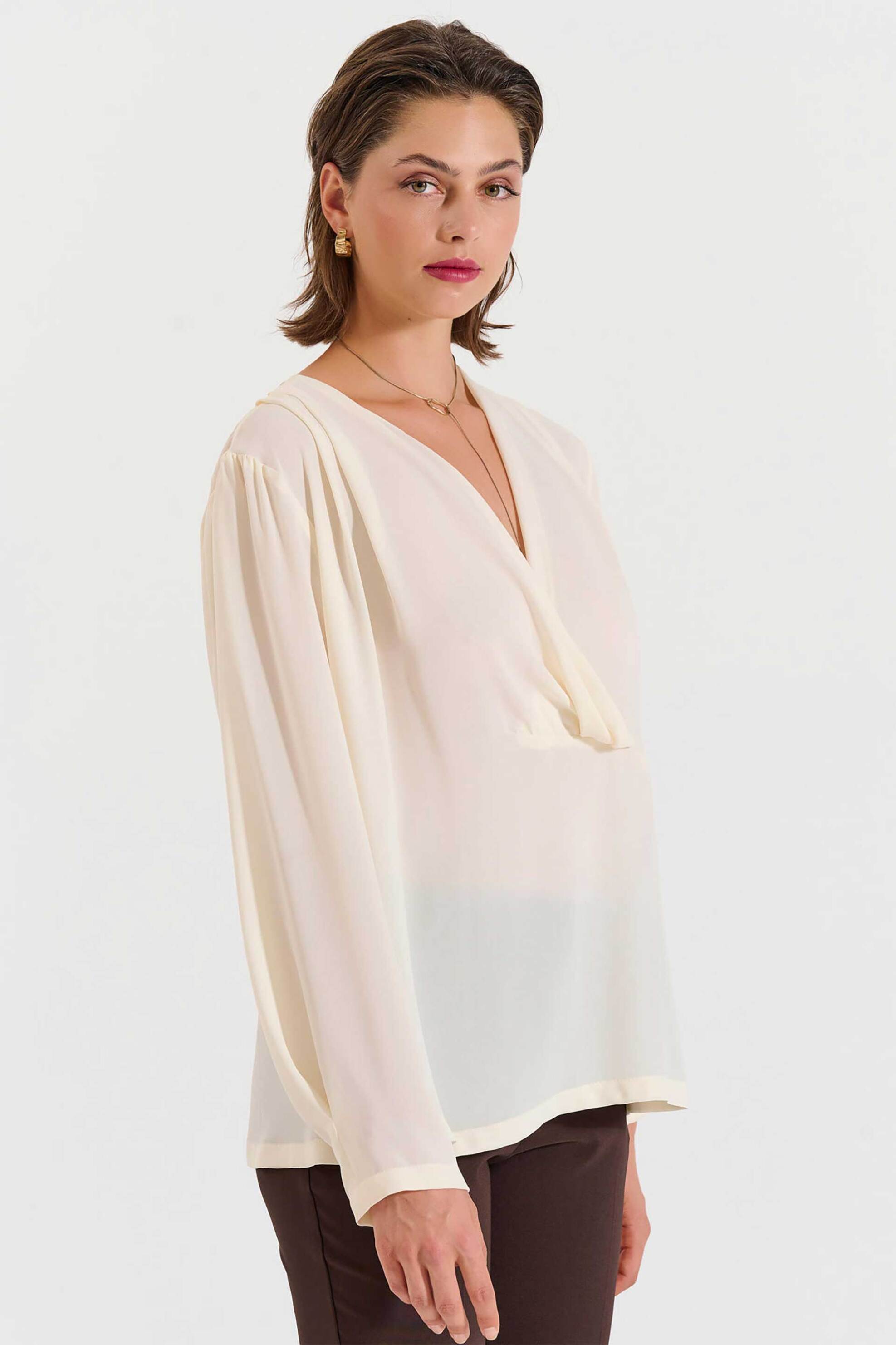 Bill Cost γυναικεία μπλούζα με V και πιέτες - 10-031037-0 Κρέμ φωτογραφία