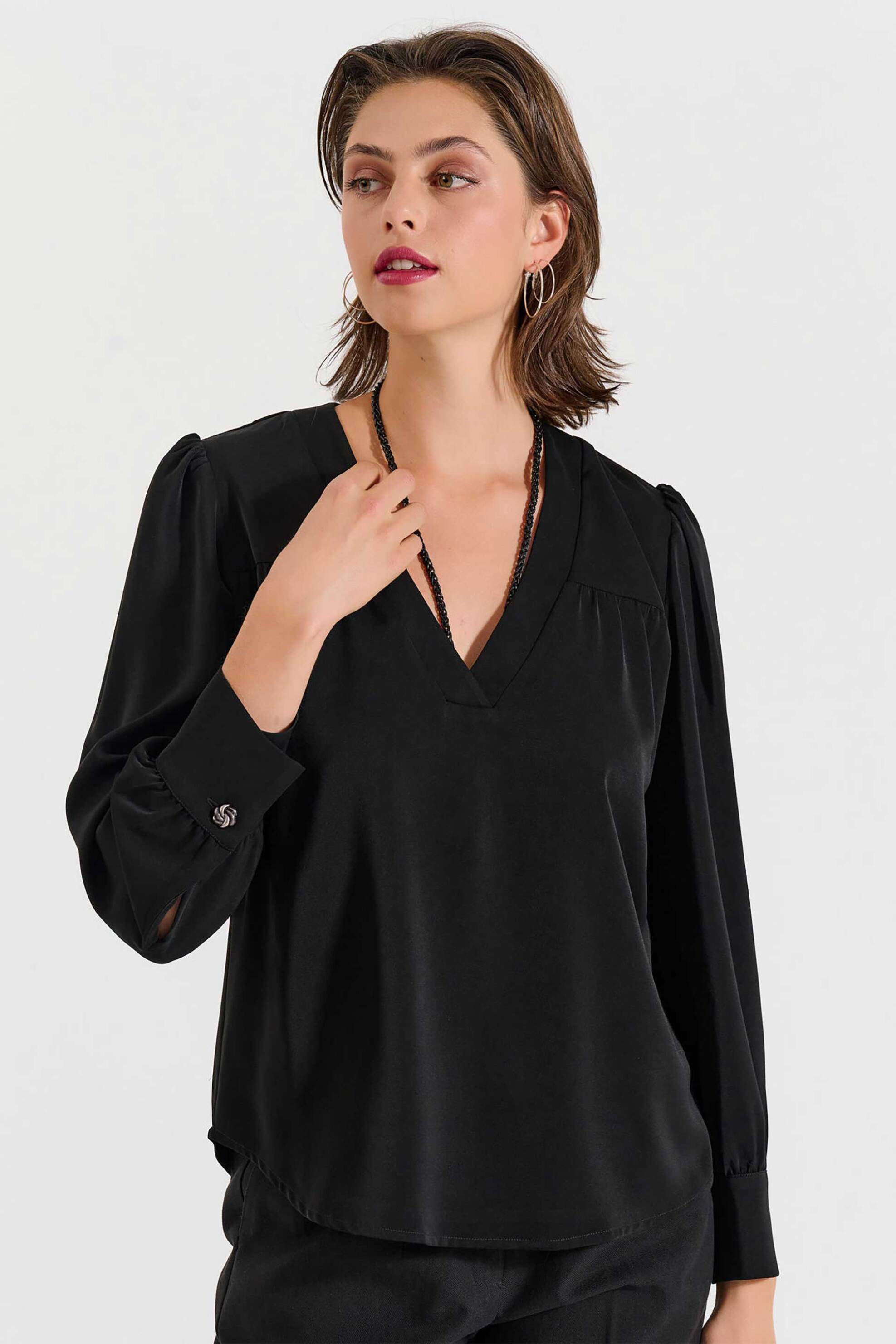 BILL COST Bill Cost γυναικεία μπλούζα με V και πιέτες - 10-031036-0 Μαύρο
