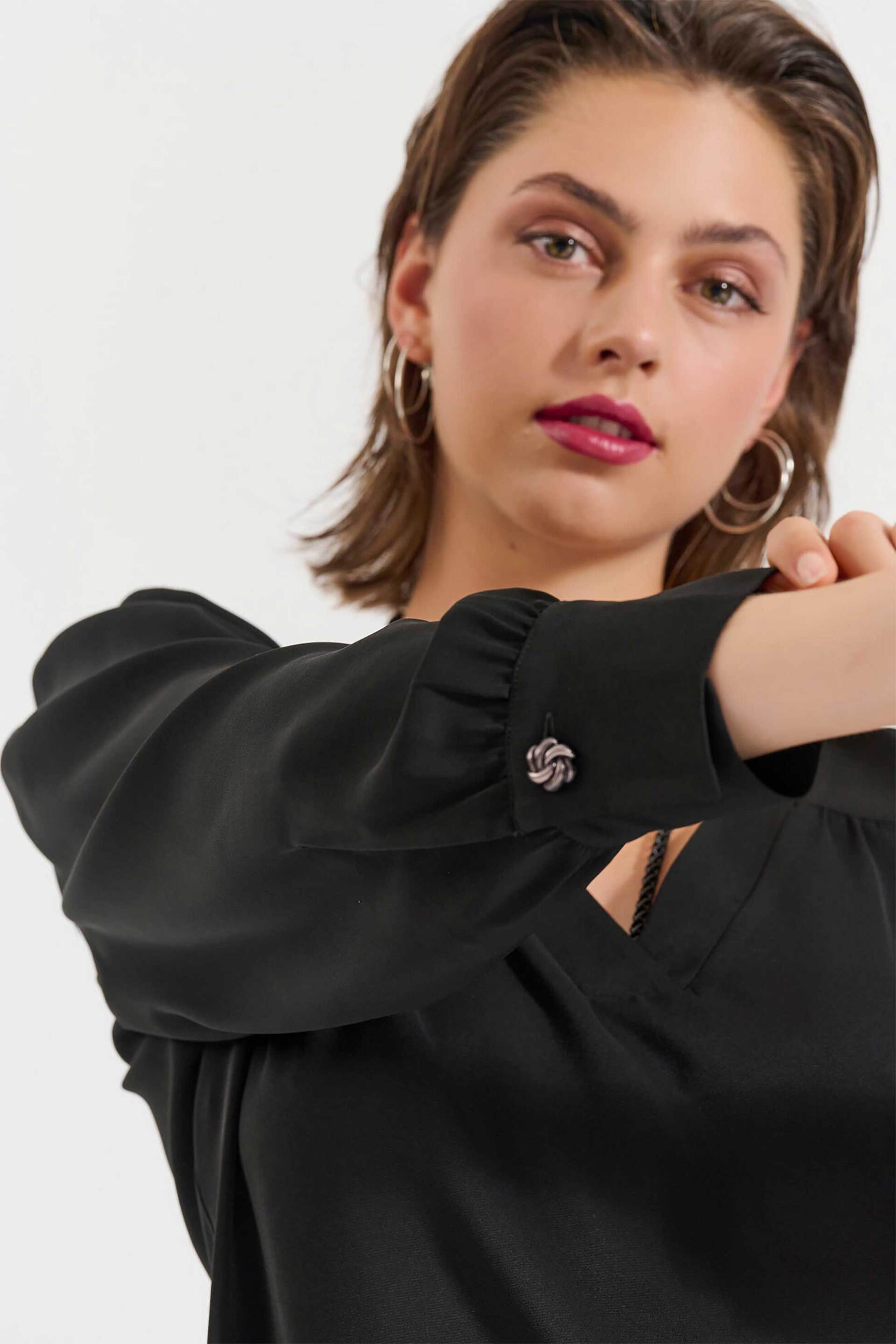 Bill Cost γυναικεία μπλούζα με V και πιέτες - 10-031036-0 Μαύρο φωτογραφία