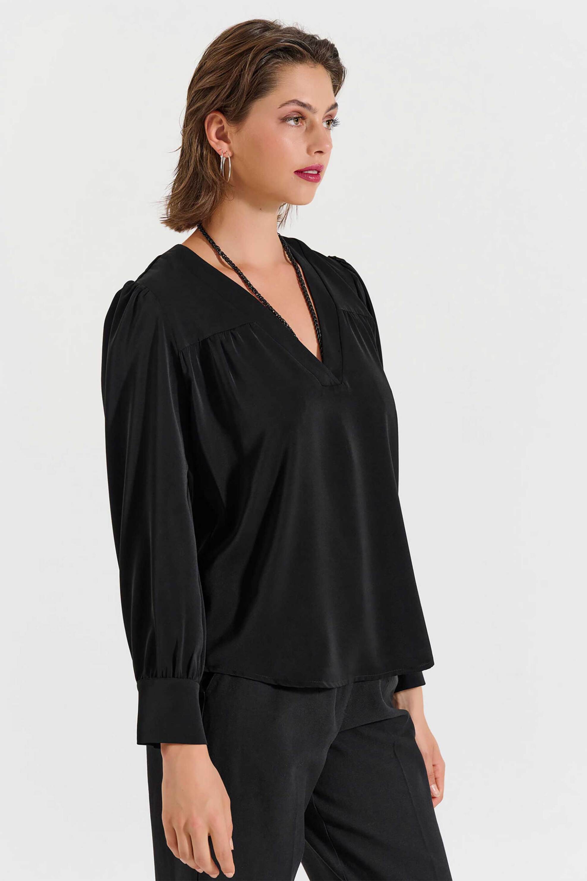 Bill Cost γυναικεία μπλούζα με V και πιέτες - 10-031036-0 Μαύρο φωτογραφία