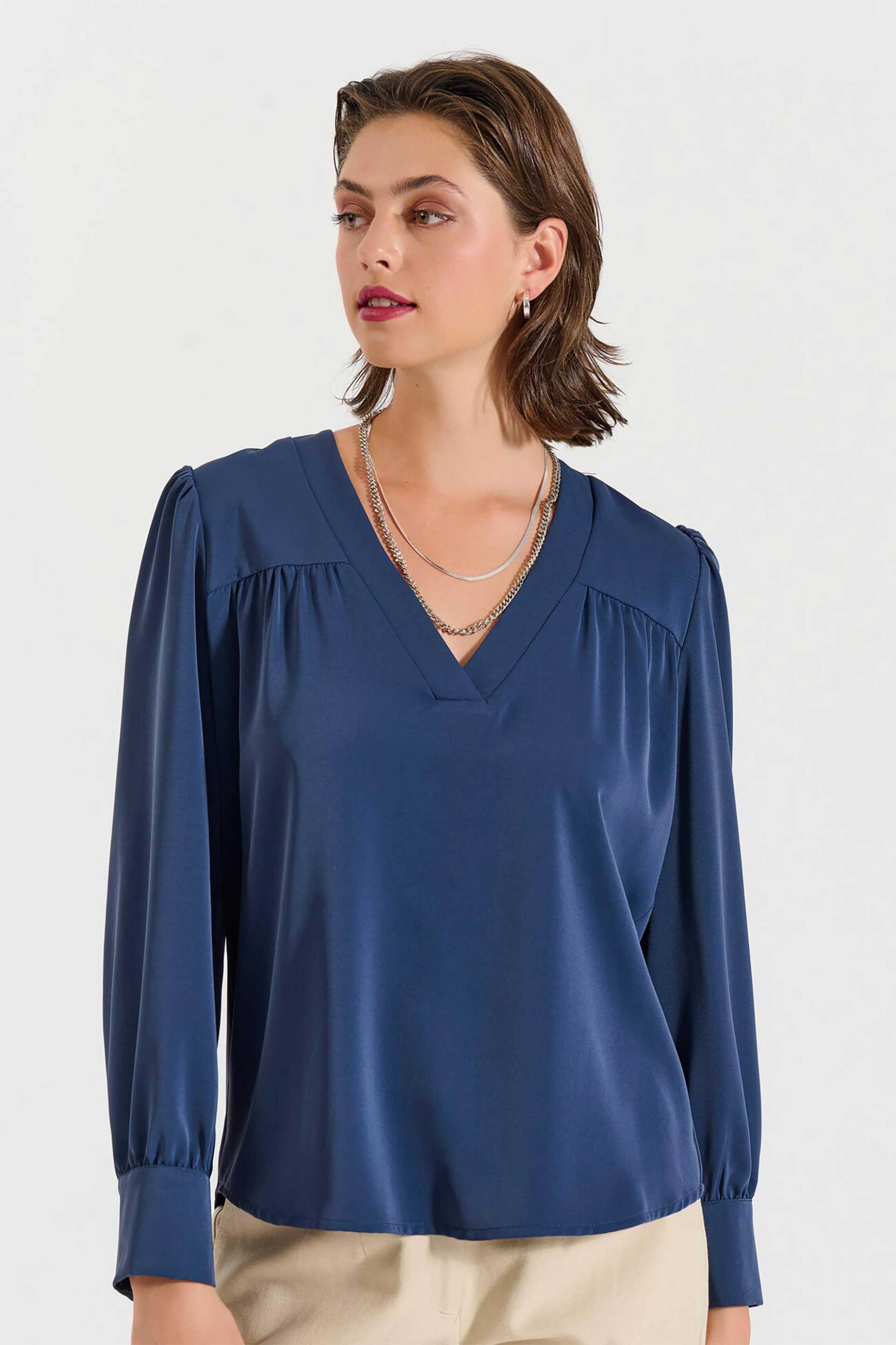 BILL COST Bill Cost γυναικεία μπλούζα με V και πιέτες - 10-031036-0 Μπλε
