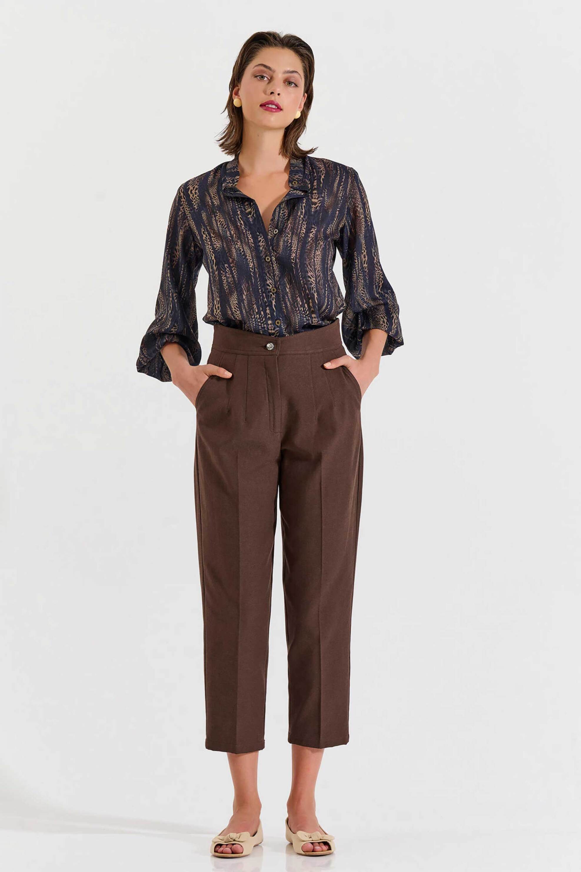 Bill Cost γυναικείο παντελόνι ψηλόμεσο cropped - 10-060816-0 Καφέ