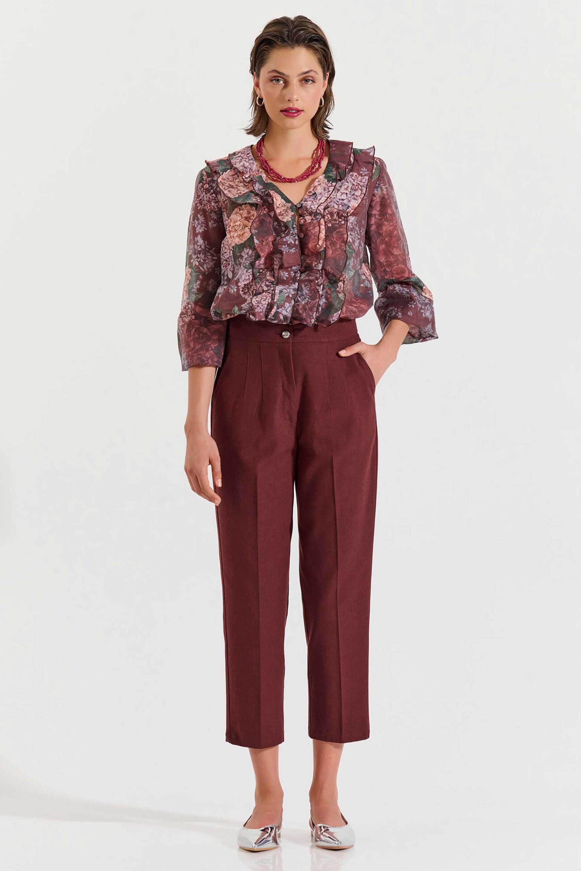 BILL COST Bill Cost γυναικείο παντελόνι ψηλόμεσο cropped - 10-060816-0 Μπορντό