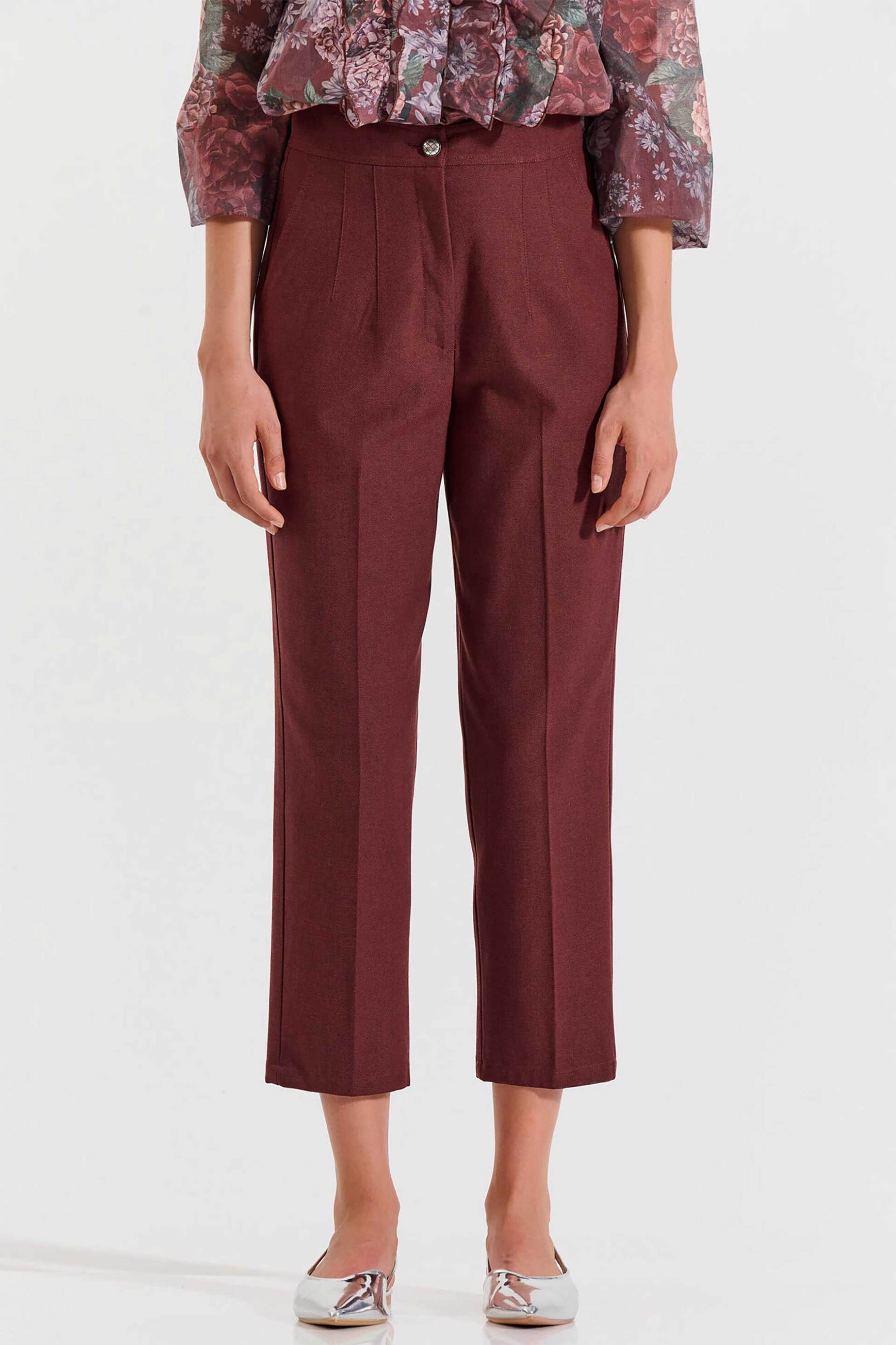 Bill Cost γυναικείο παντελόνι ψηλόμεσο cropped - 10-060816-0 Μπορντό φωτογραφία