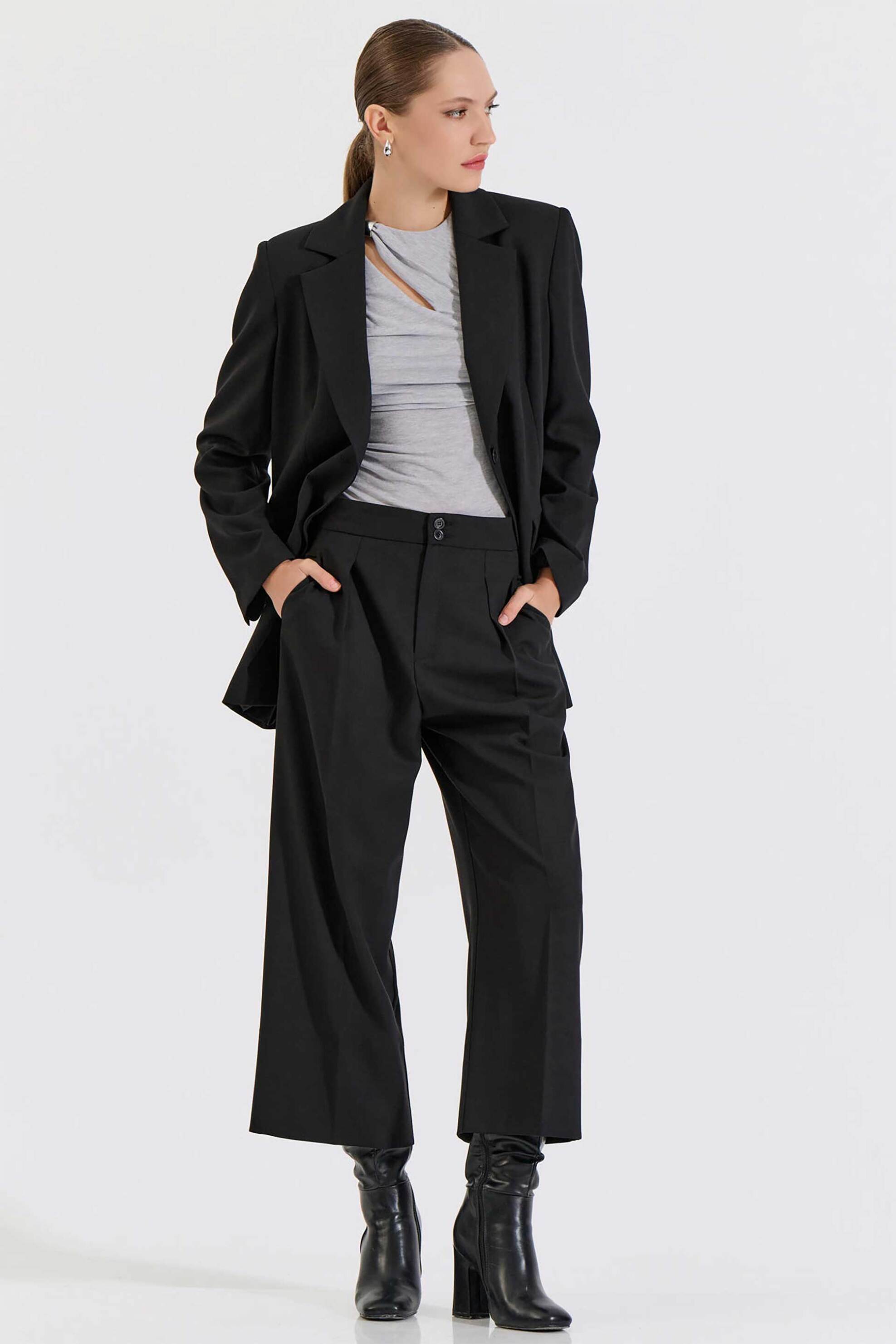 Bill Cost γυναικεία ψηλόμεση ζιπ κιλοτ με πιέτες - 10-410182-0 Μαύρο