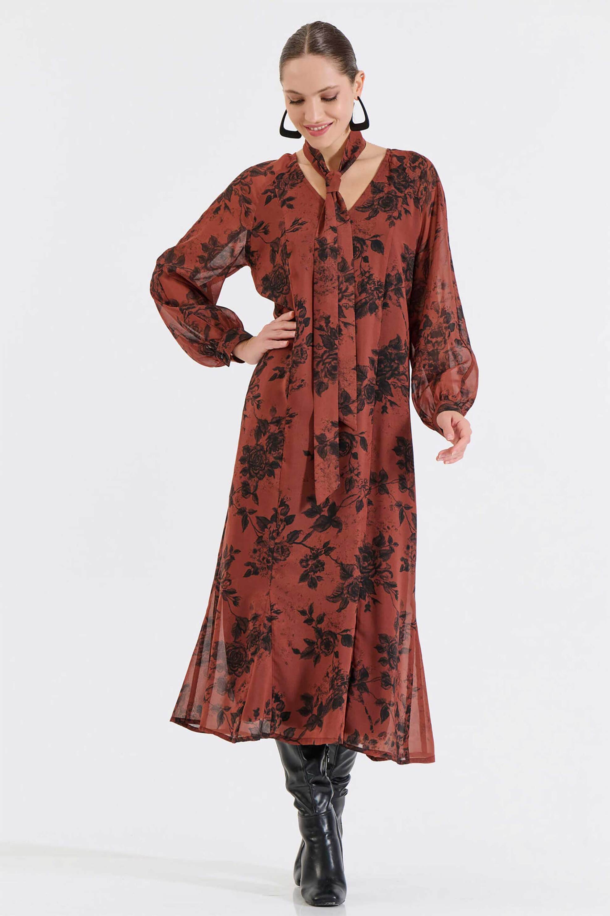 Bill Cost γυναικείο midi φόρεμα με ζώνη και floral print