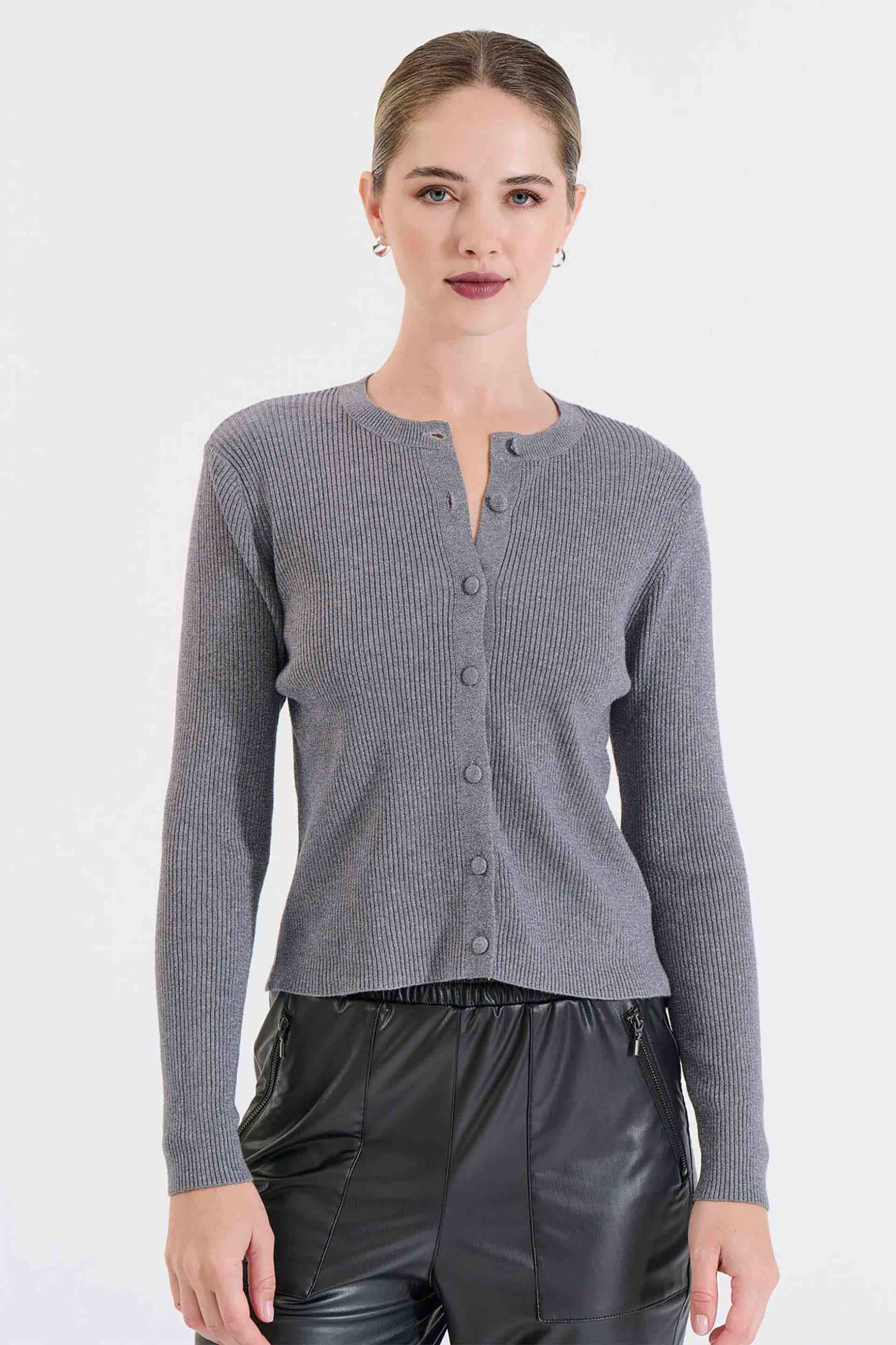 Bill Cost γυναικεία πλεκτή ζακέτα ribbed lurex Slim Fit - 20-131370-0 Γκρι