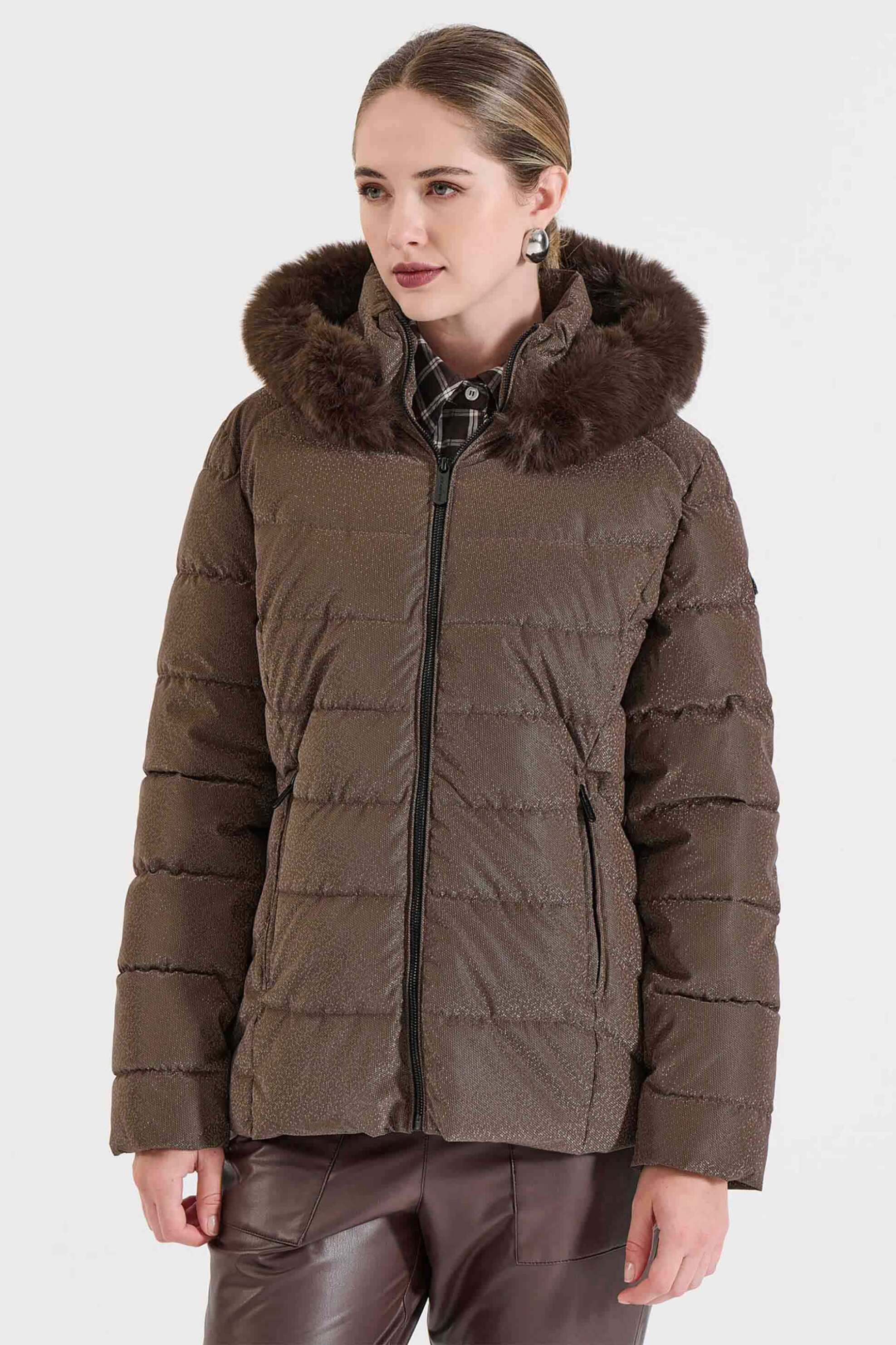 Bill Cost γυναικείο μπουφάν με καπιτονέ σχέδιο και κουκούλα με αφαιρούμενη faux γούνα - 20-380871-0 Καφέ