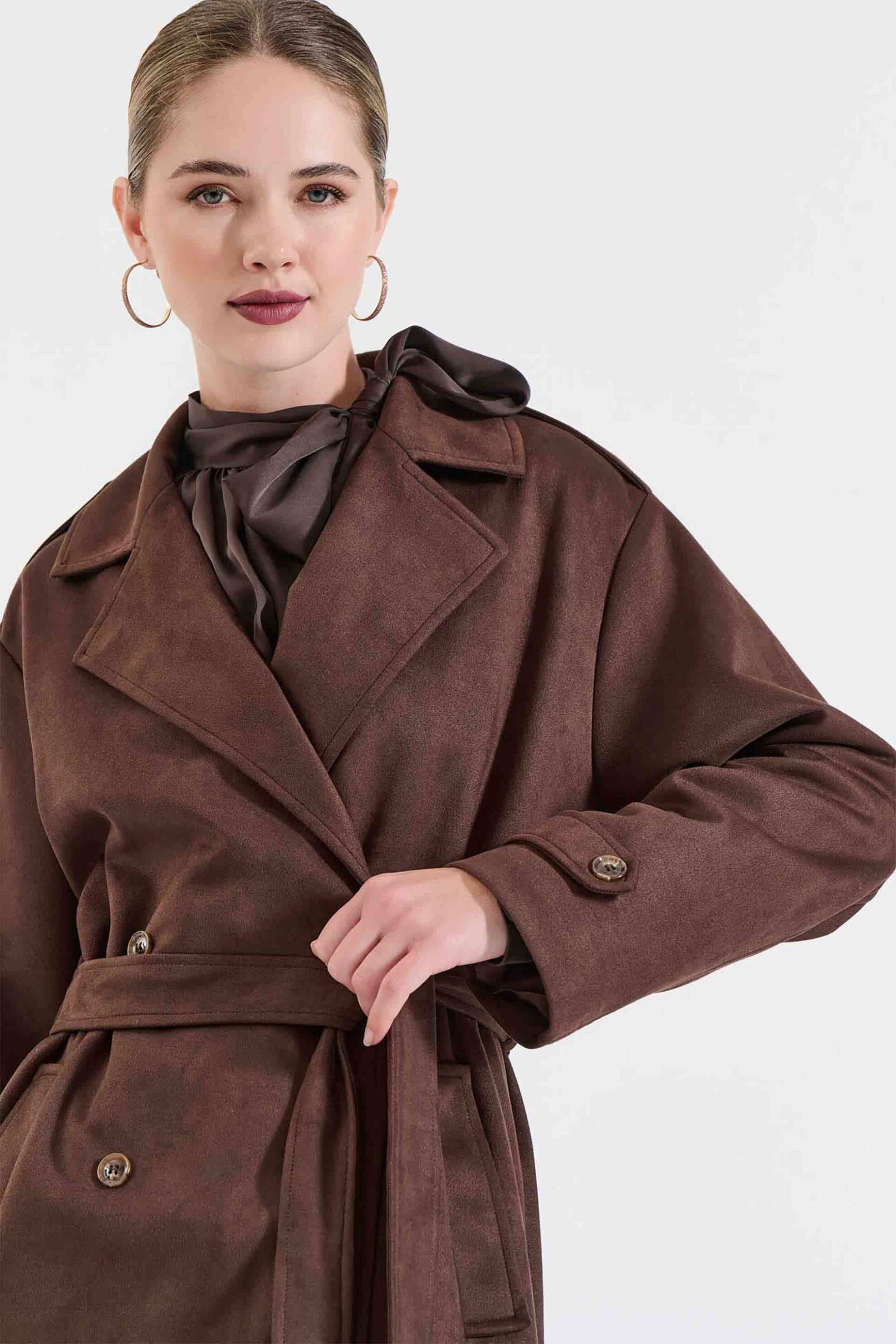 Bill Cost γυναικεία καπαρντίνα με suede υφή - 10-020013-0 Καφέ φωτογραφία