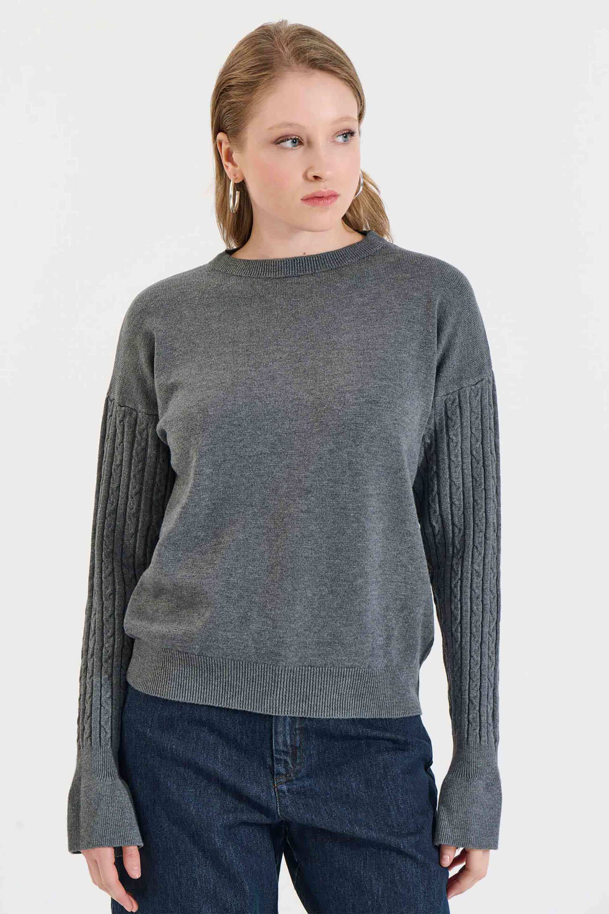 Bill Cost γυναικεία πλεκτή μπλούζα με cable knit pattern στα μανίκια - 20-131386-0 Γκρι
