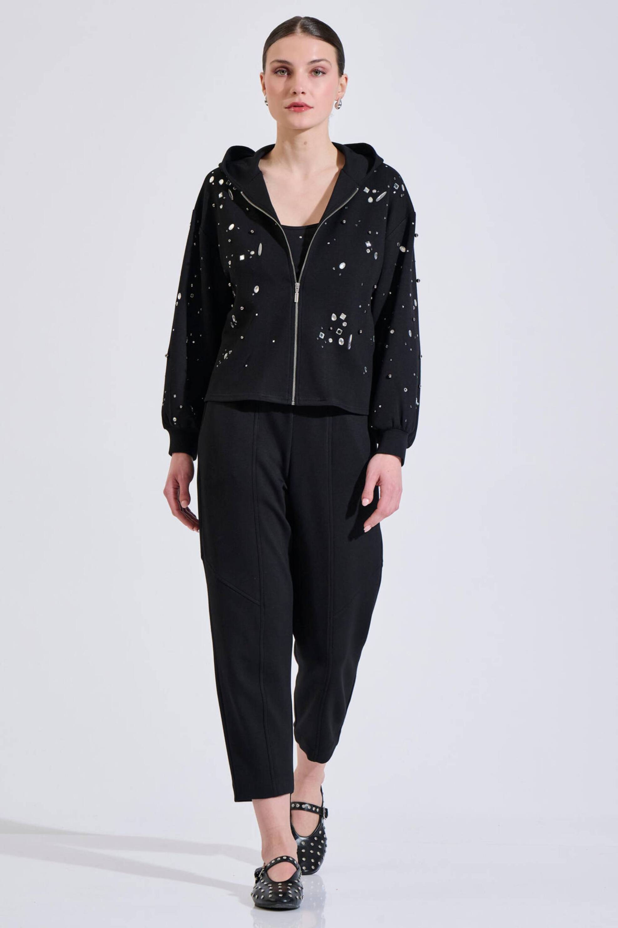 Bill Cost γυναικείο ψηλόμεσο παντελόνι φόρμας cropped με ελαστική μέση Straight Fit - 10-240061-0 Μαύρο