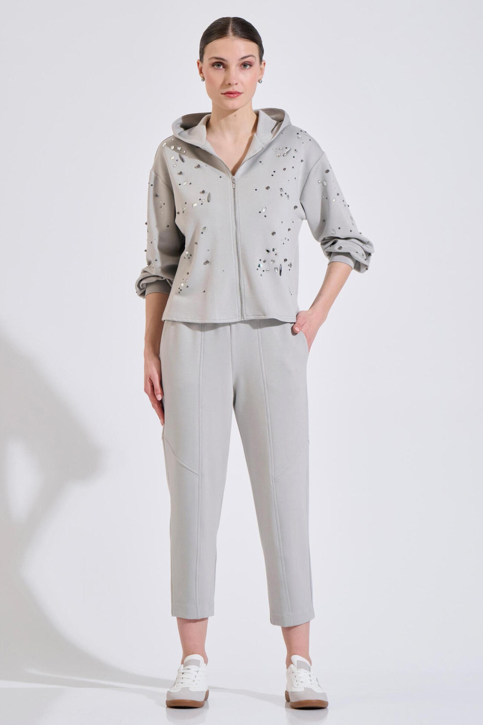 Bill Cost γυναικείο ψηλόμεσο παντελόνι φόρμας cropped με ελαστική μέση Straight Fit - 10-240061-0 Γκρι