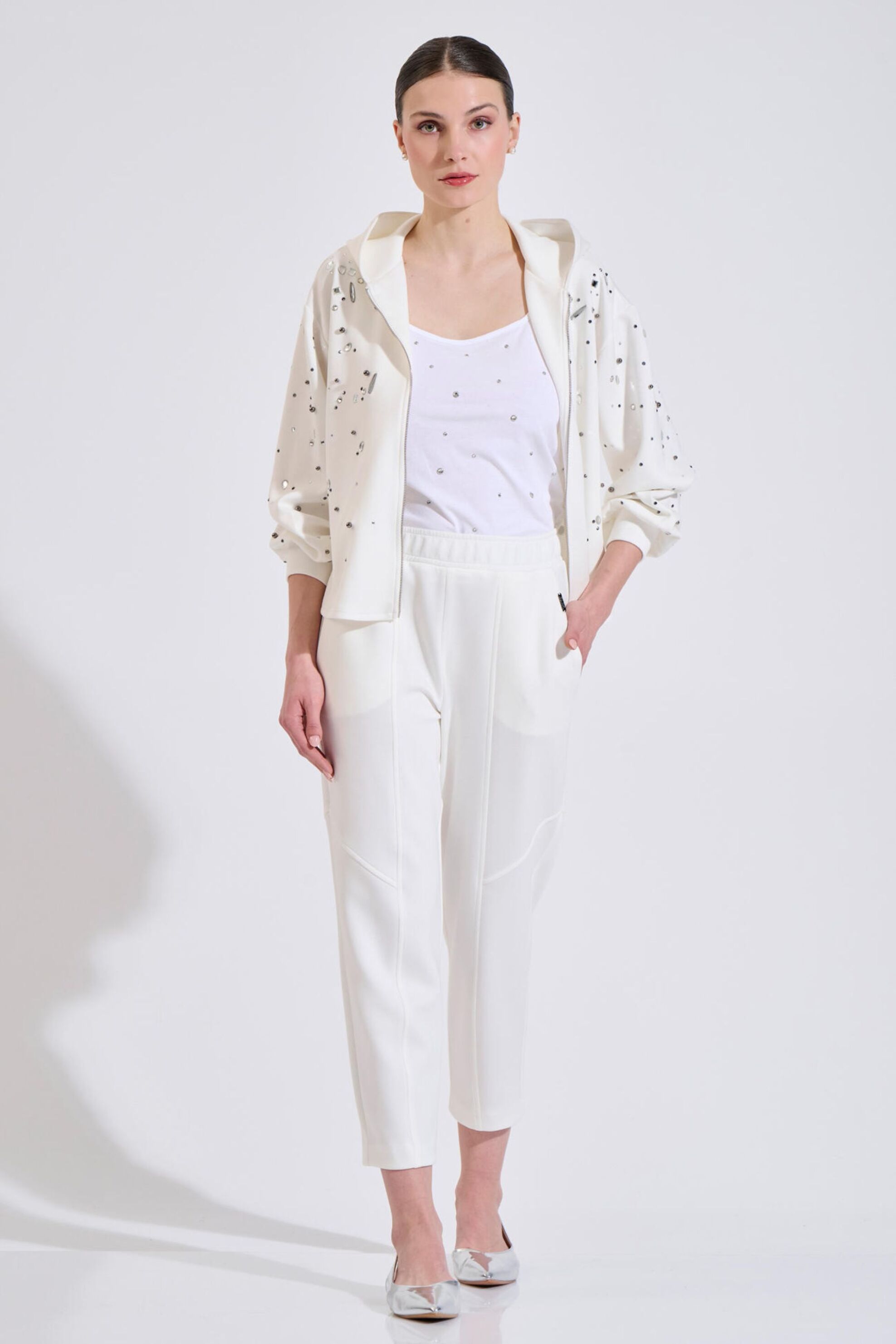 Bill Cost γυναικείο ψηλόμεσο παντελόνι φόρμας cropped με ελαστική μέση Straight Fit - 10-240061-0 Λευκό