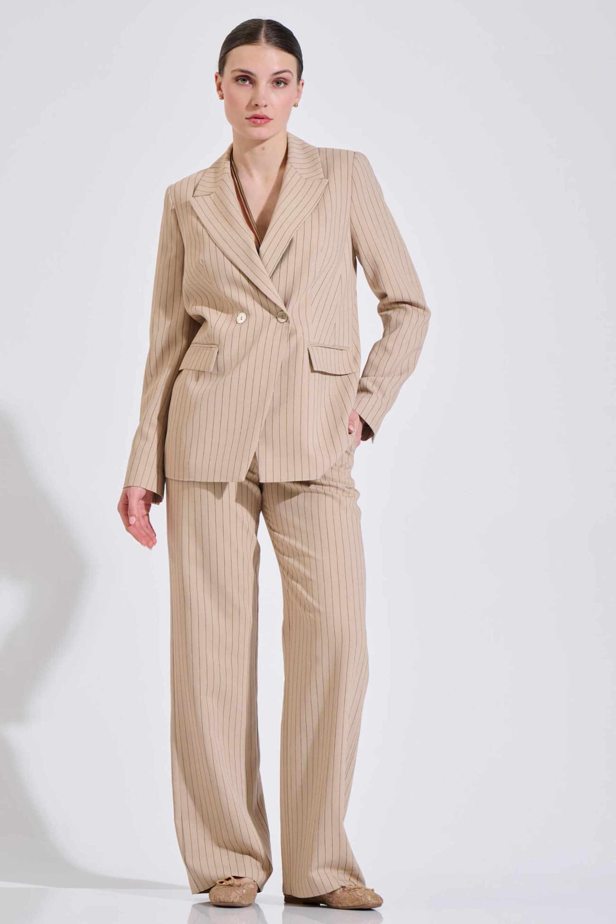 Bill Cost γυναικείο σακάκι με ανάγλυφη ριγέ υφή - 10-320625-0 Μπεζ