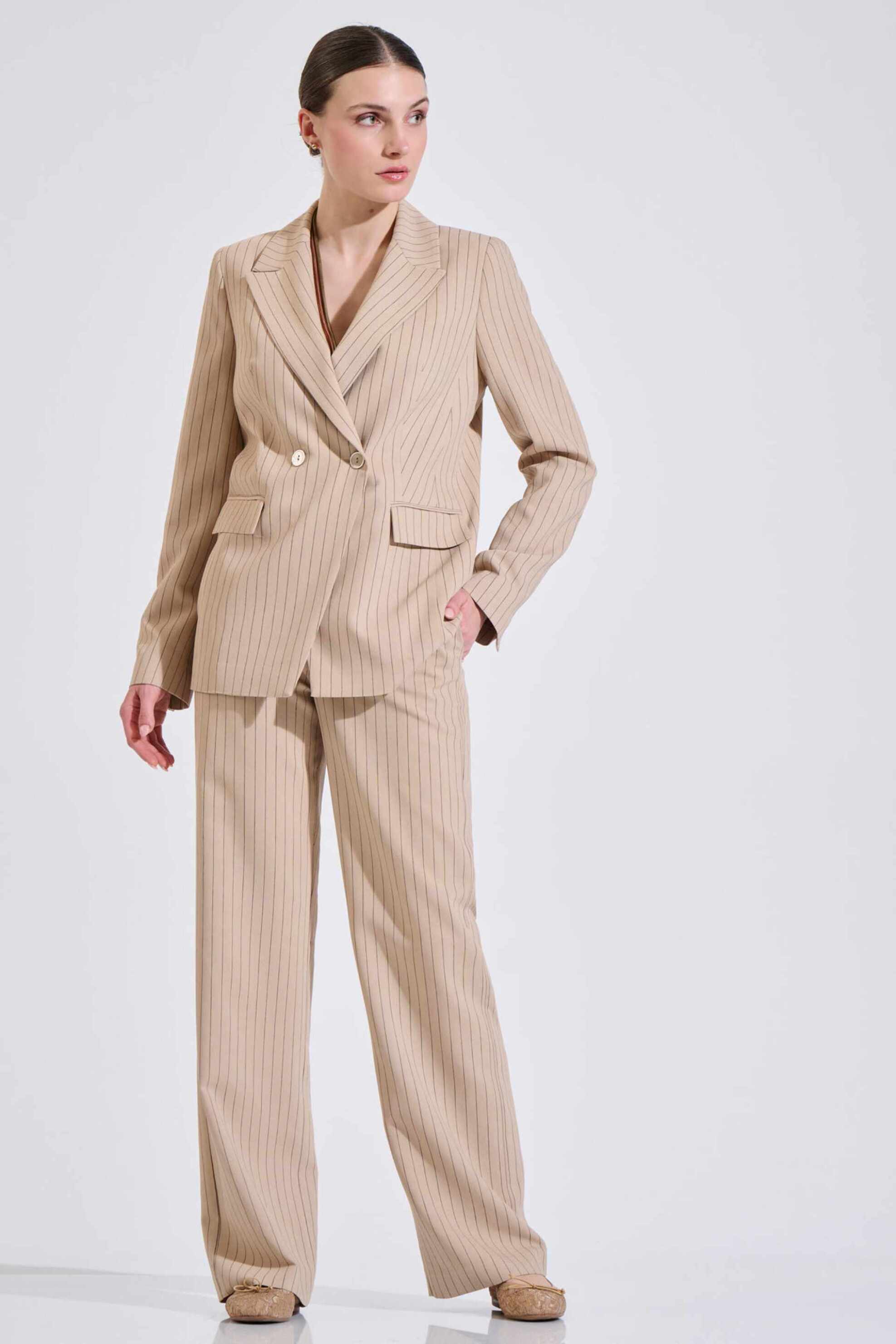 Bill Cost γυναικείο παντελόνι με ριγέ σχέδιο Straight Fit - 10-320628-0 Μπεζ