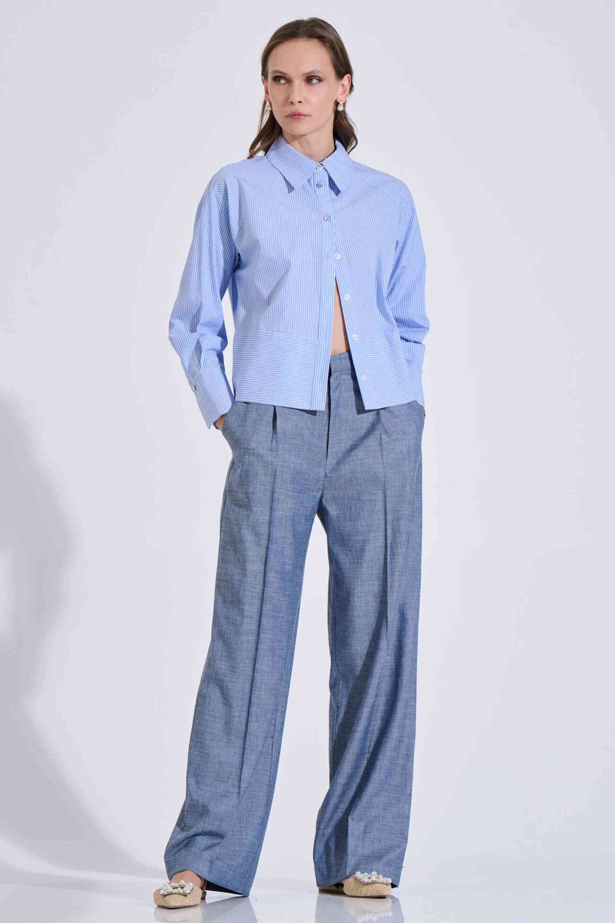 Bill Cost γυναικείο πουκάμισο με ριγέ σχέδιο Relaxed Fit - 10-320641-0 Μπλε Ανοιχτό