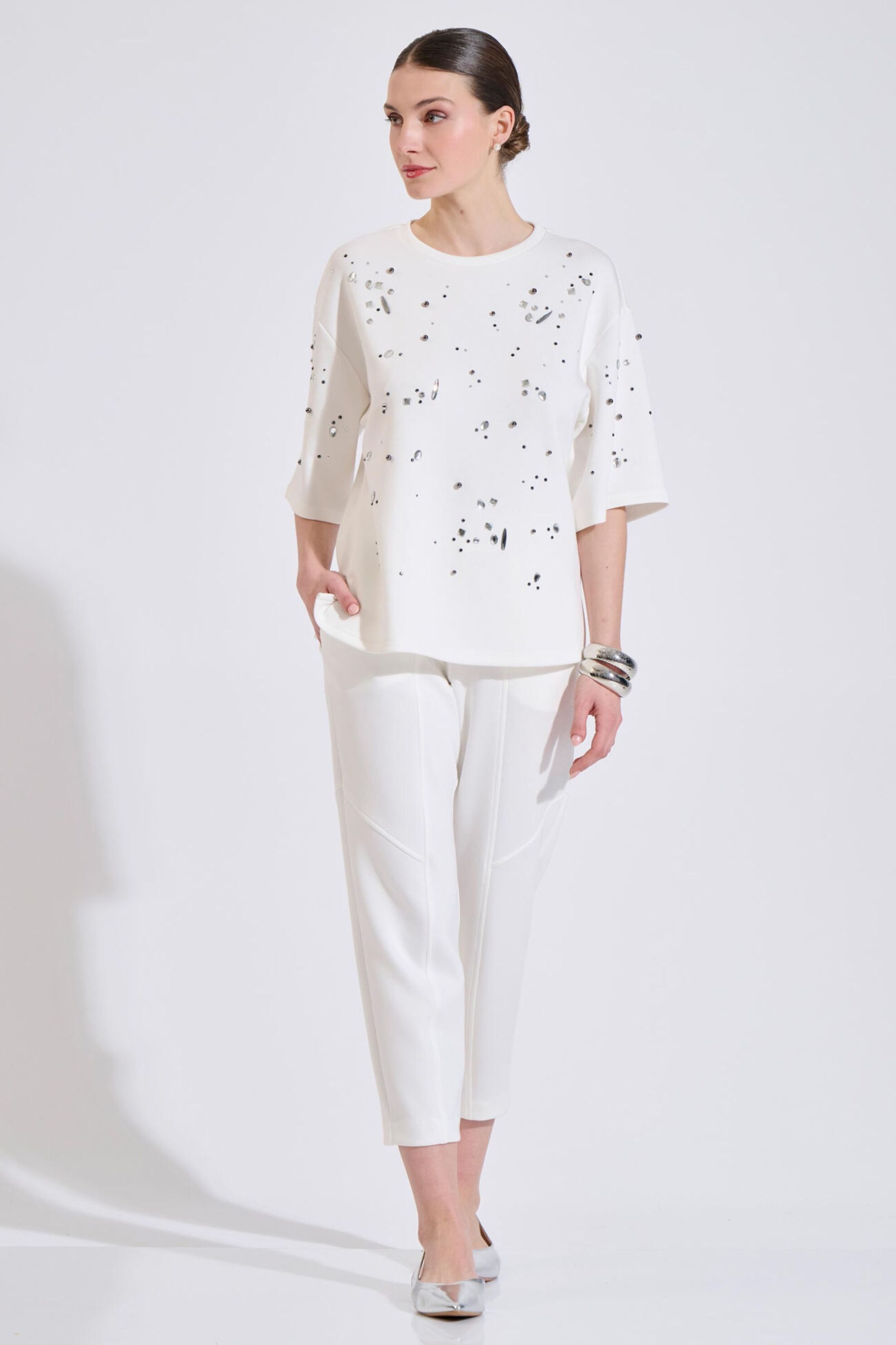 Bill Cost γυναικεία μπλούζα φούτερ με στρας - 10-240063-0 Λευκό