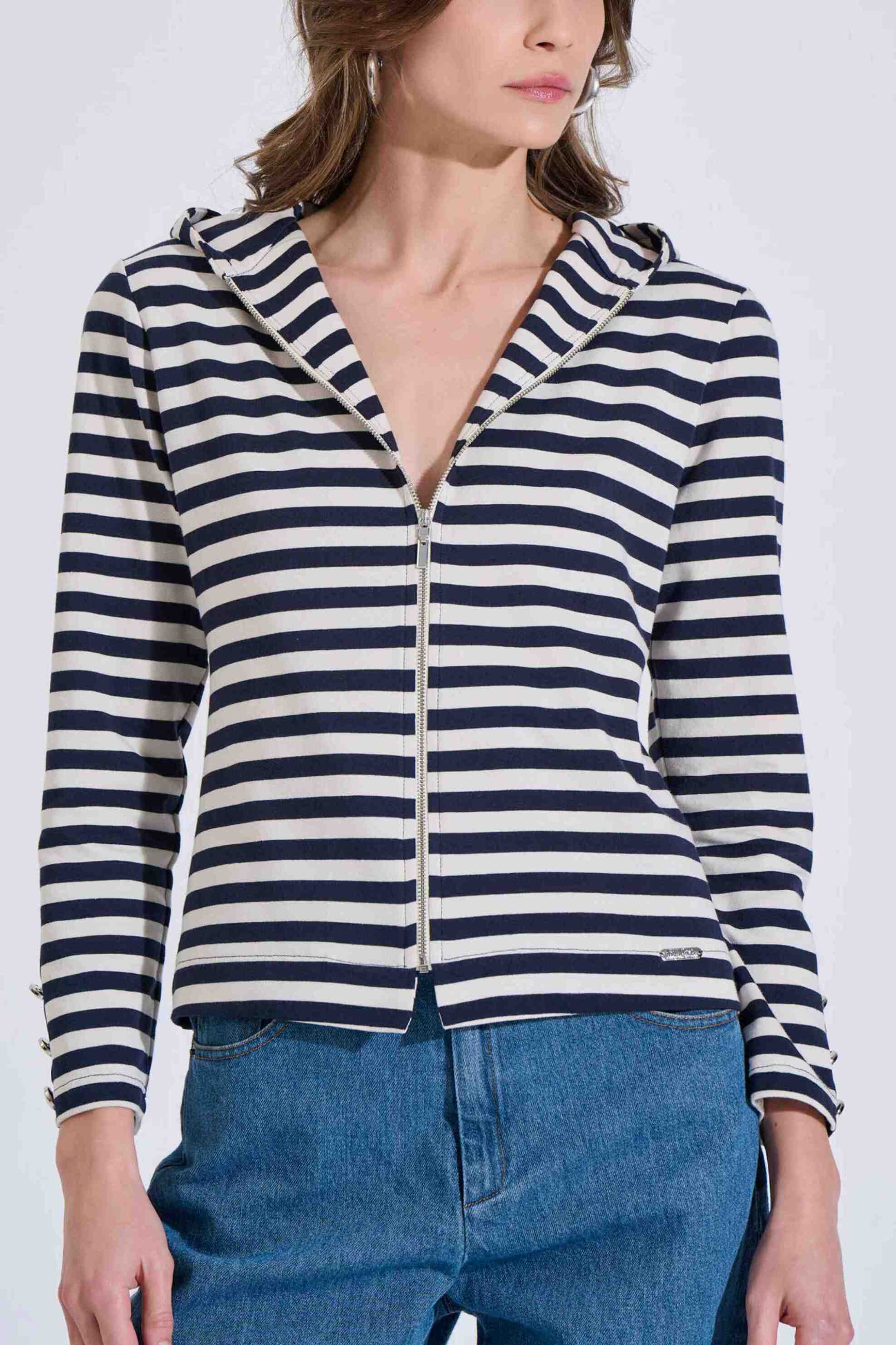 Bill Cost γυναικεία ζακέτα με ριγέ σχέδιο και κουκούλα - 10-320643-0 Μπλε Σκούρο