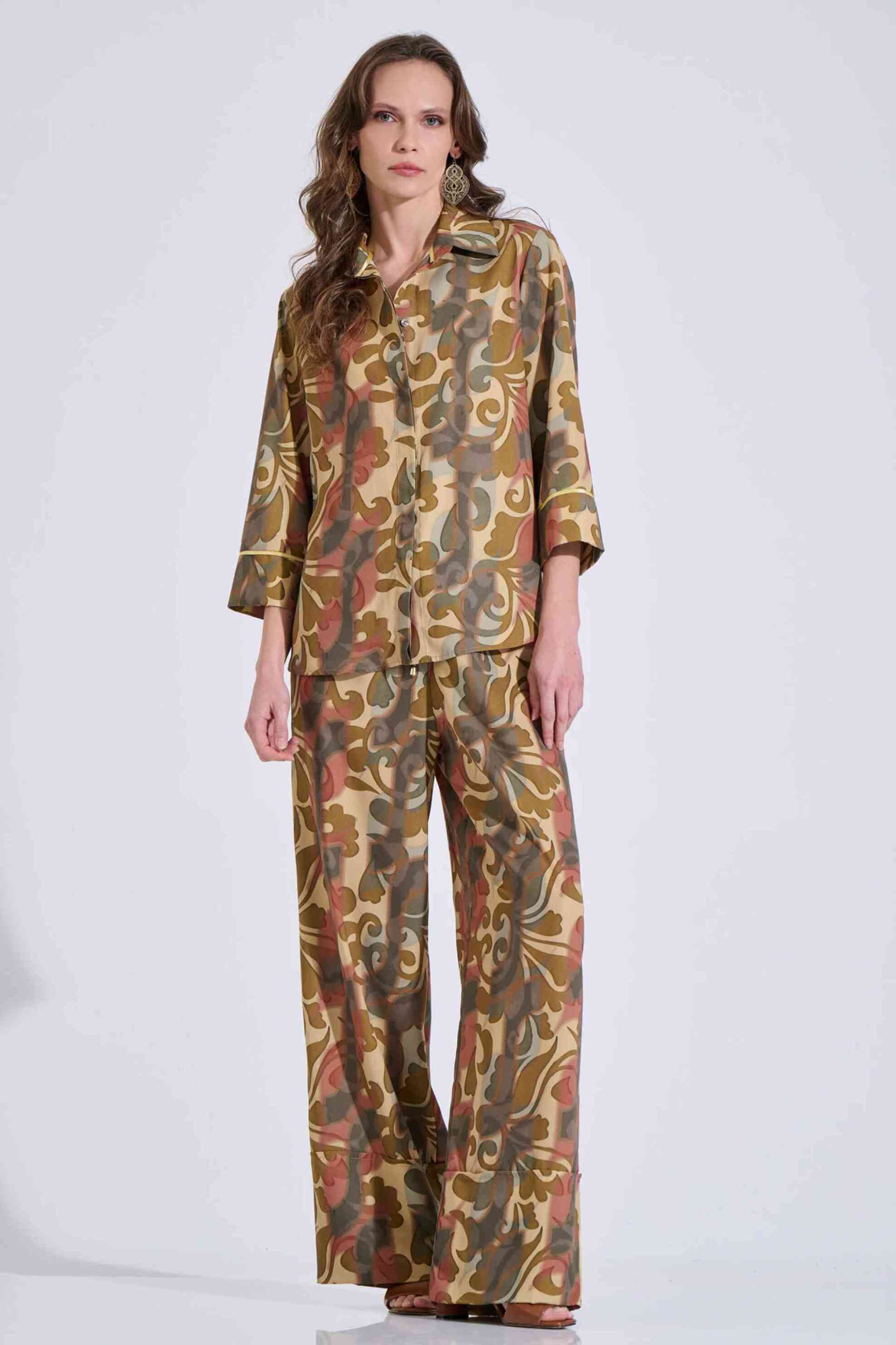 Bill Cost γυναικεία παντελόνα με floral print Relaxed Fit - 10-342490-0 Μουσταρδί