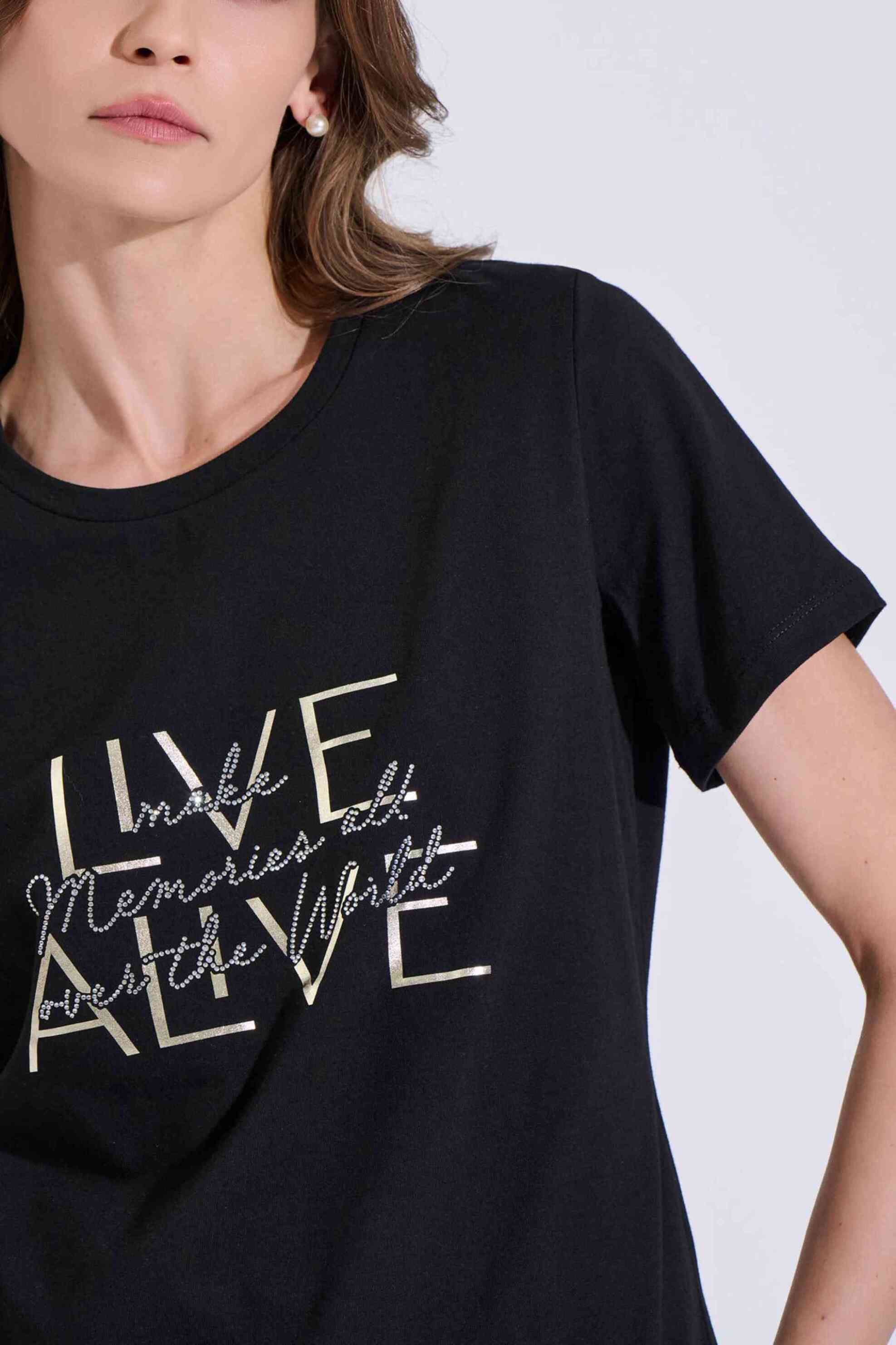 Bill Cost Γυναικείο T-Shirt με Lettering από Στρας - 10-120711-0 Μαύρο
