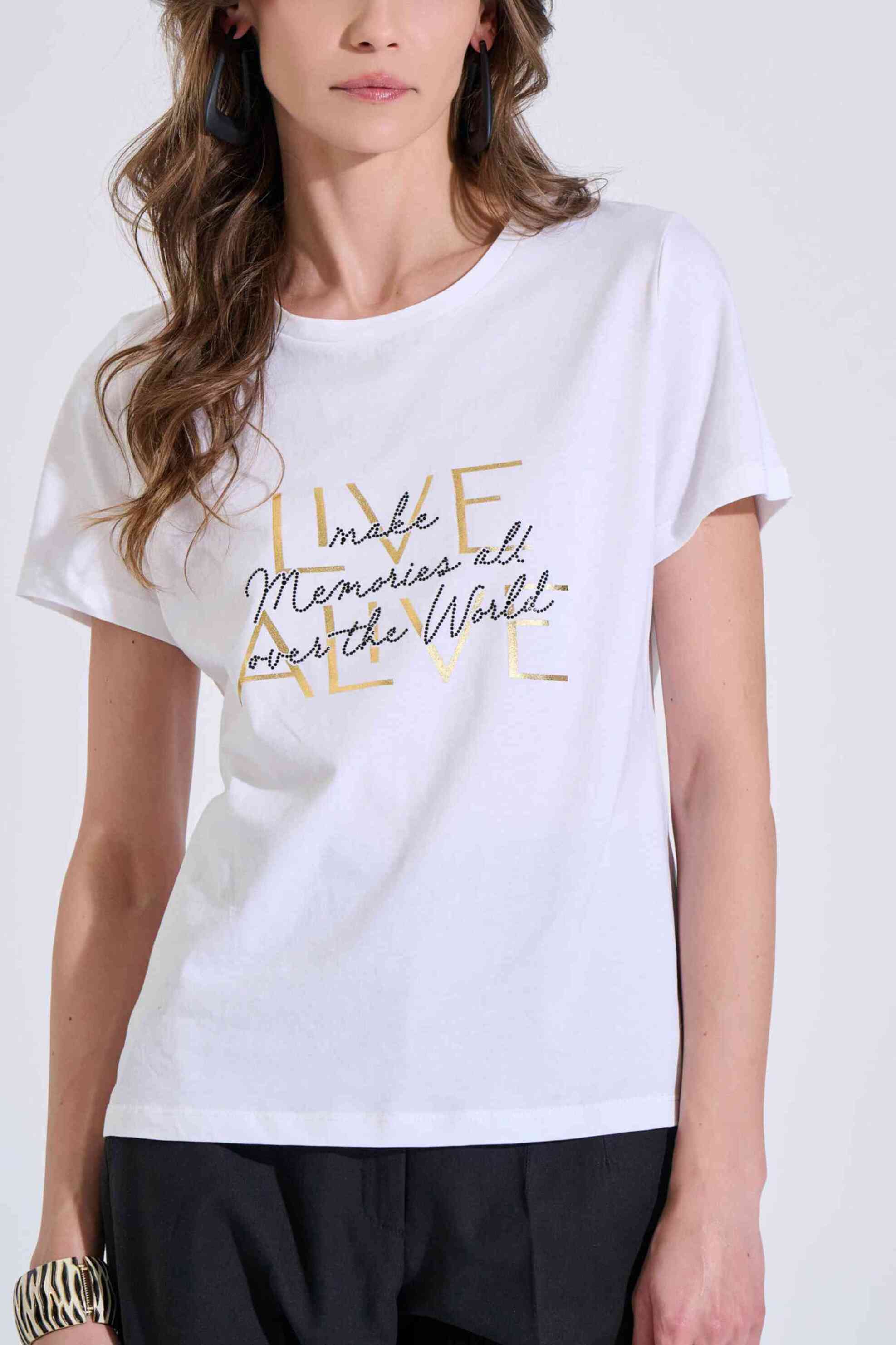 Bill Cost γυναικείο T-shirt με lettering από στρας - 10-120711-0 Λευκό