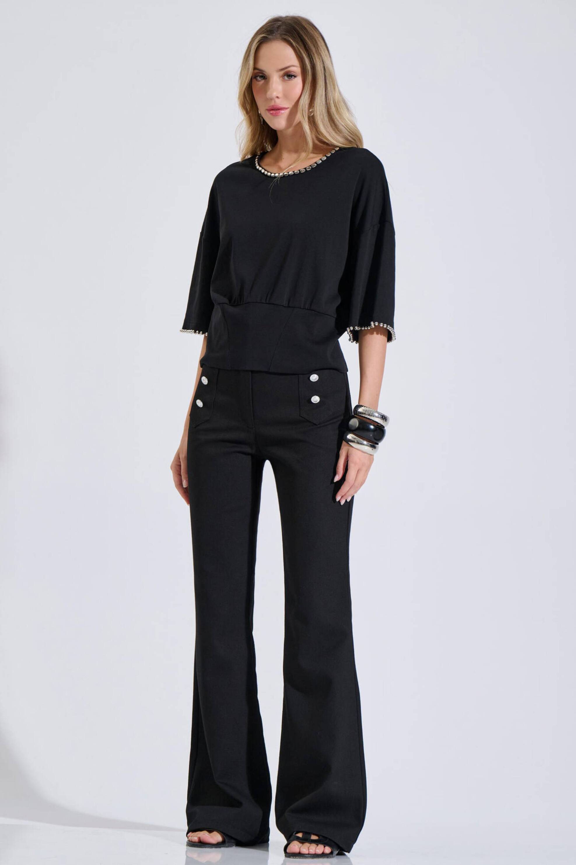 Bill Cost γυναικείο παντελόνι καμπάνα με διακοσμητικά κουμπιά - 10-200188-0 Μαύρο