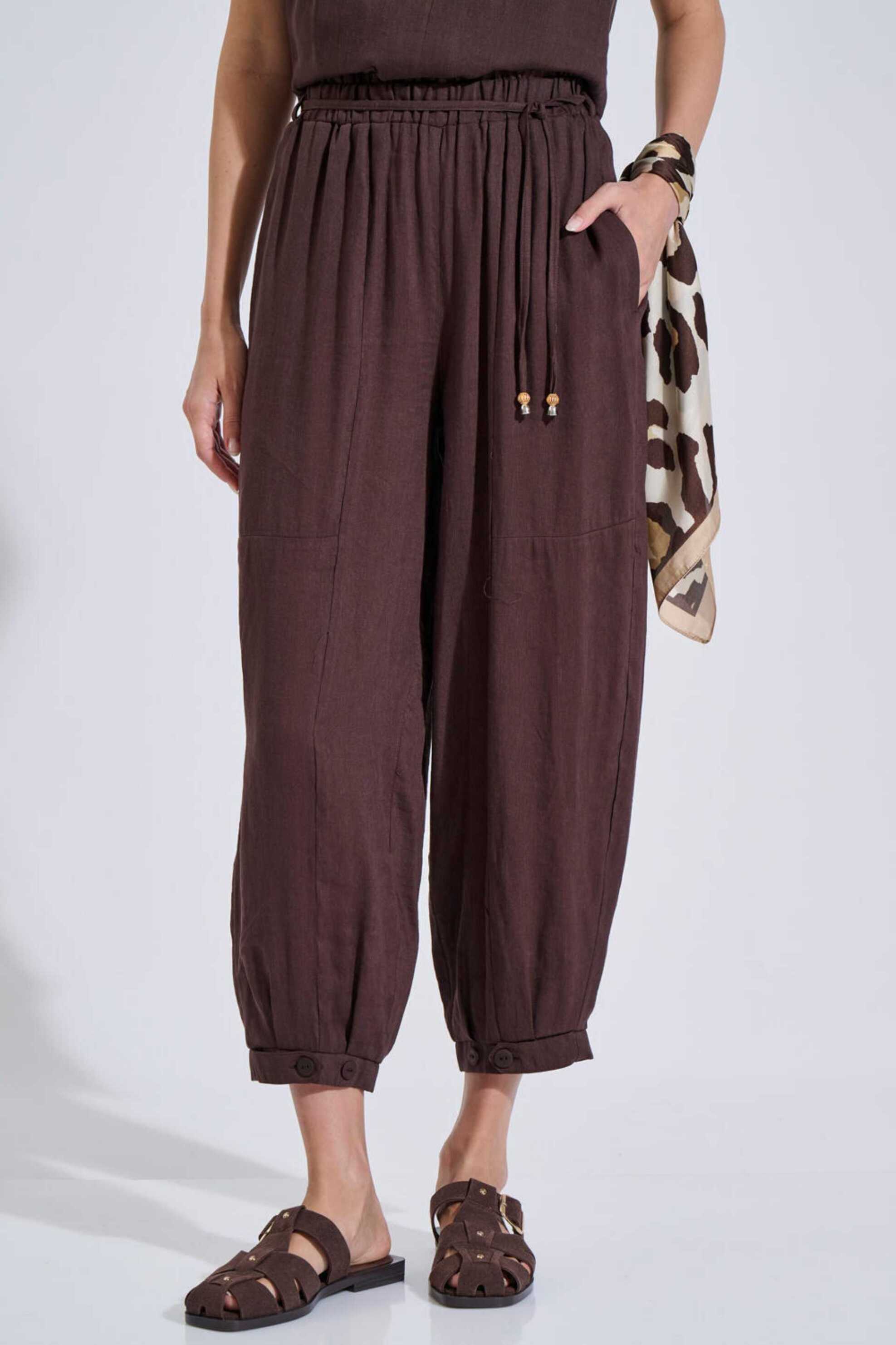 Bill Cost γυναικεία παντελόνα με ελαστική μέση cropped Relaxed Fit - 10-280575-0 Καφέ