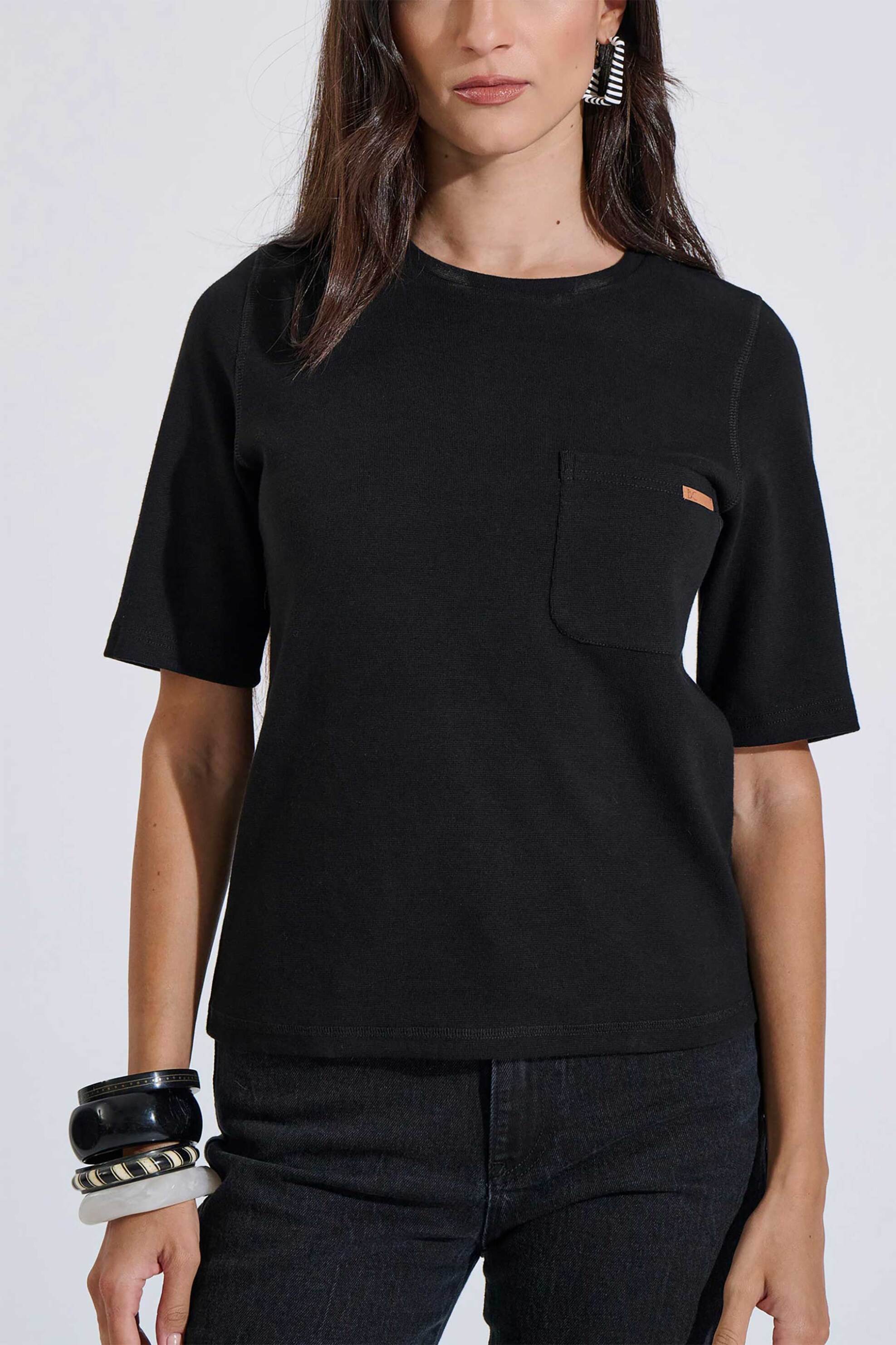 Bill Cost γυναικείο T-shirt με τσέπη και monogram - 10-120739-0 Μαύρο