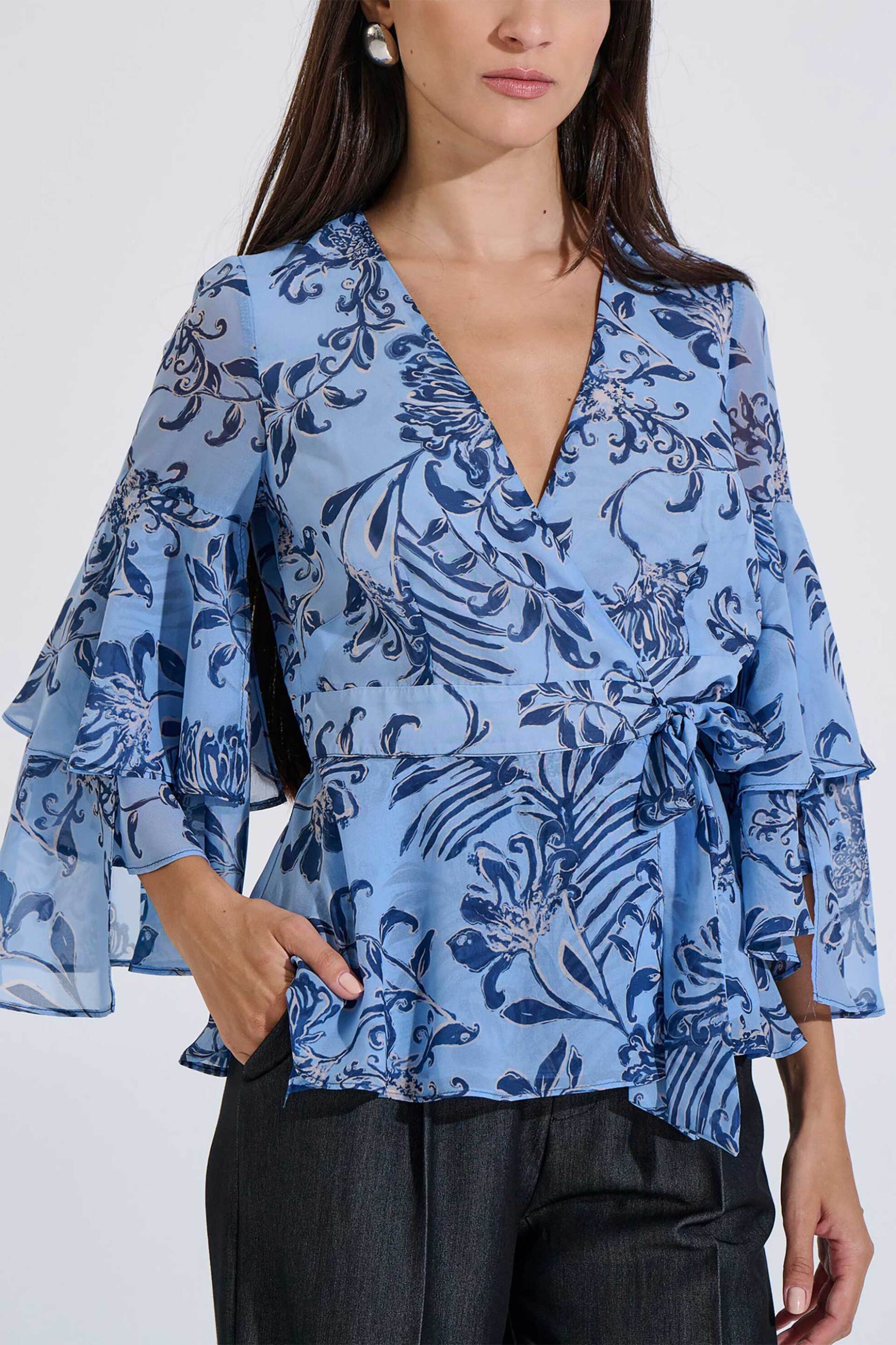 BILL COST Bill Cost γυναικεία μπλούζα κρουαζέ με floral print - 10-342547-0 Μπλε Ανοιχτό