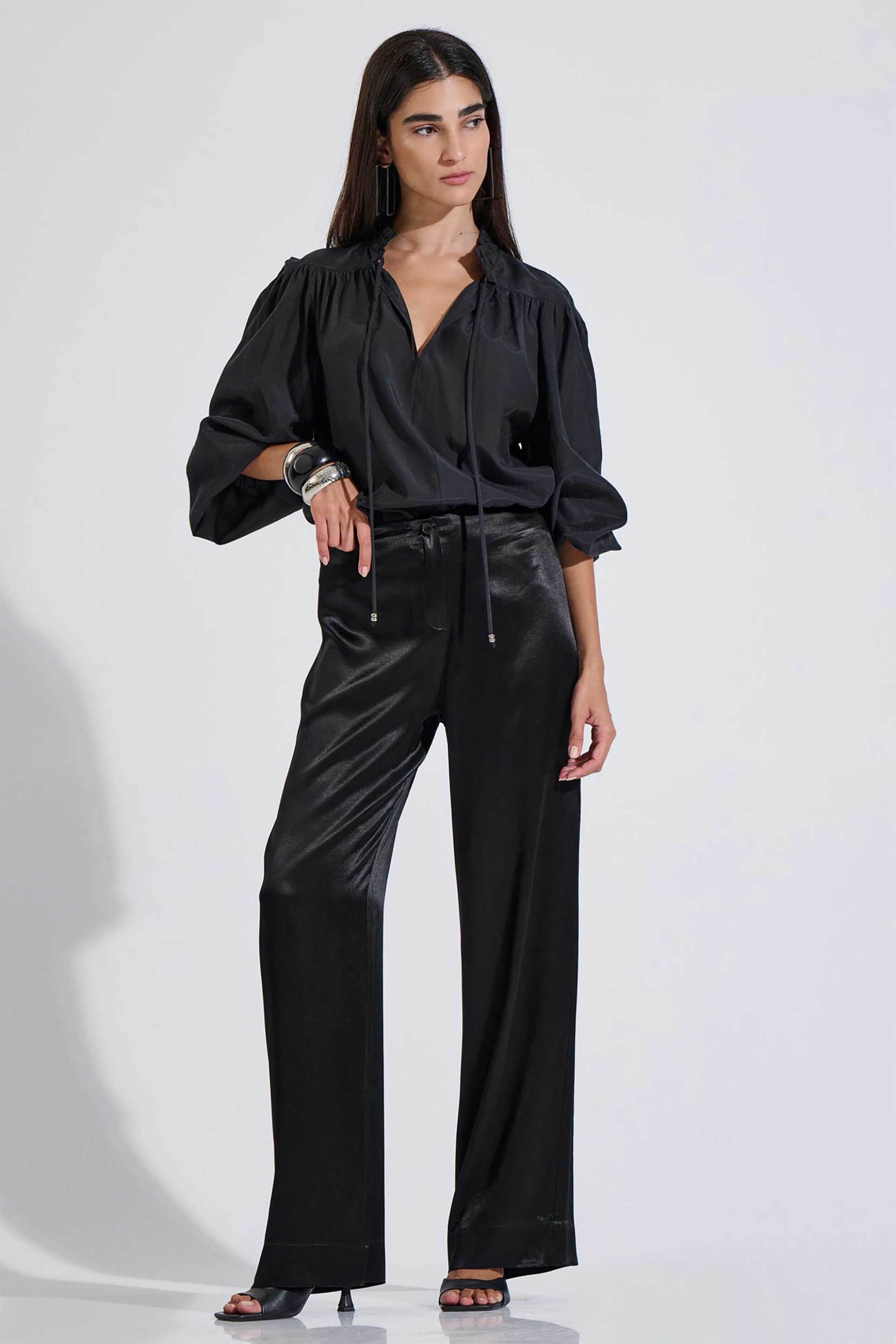 Bill Cost γυναικεία παντελόνα σατέν Wide Leg - 10-050529-0 Μαύρο